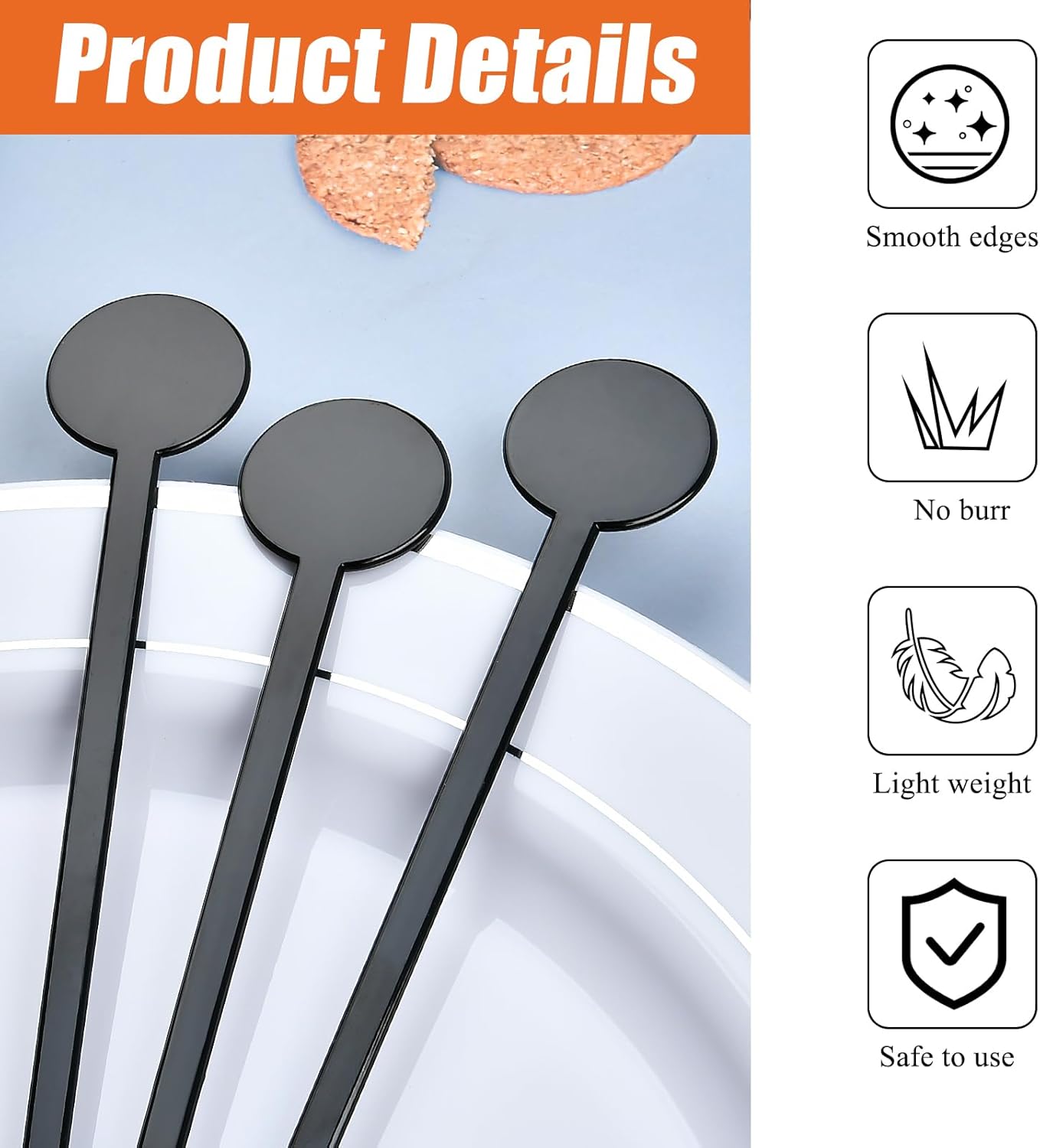 240Pcs Drink Stirrers Cocktail, 7 Inches Disposible Plastic Swizzle Sticks with Disc Top, Mixing Rod for Bar Drinks,Wedding Drinks,Coffee Stir,Whiskey Beverage（Black）