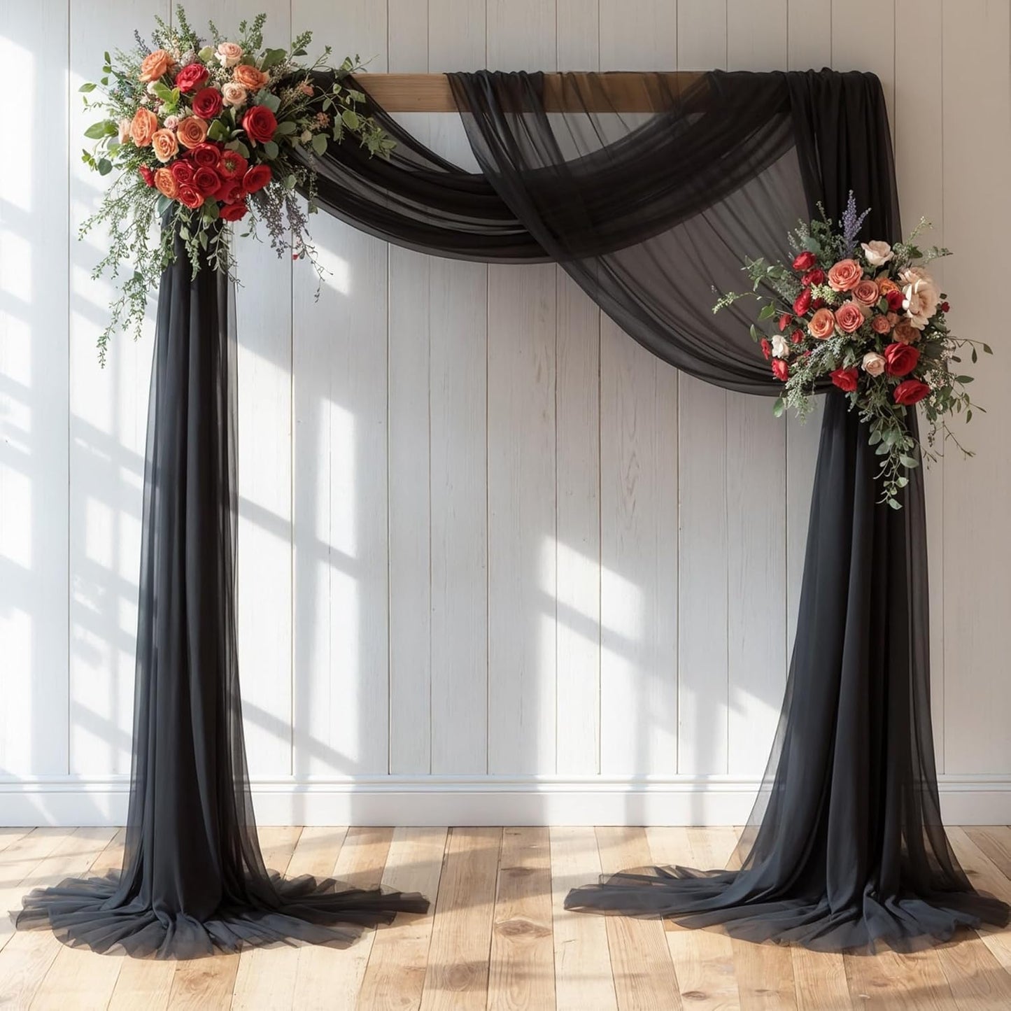 Wedding Arch Draping Fabric,1 Panel 18FT Black Sheer Chiffon Curtain Drapes 6 Yards for Wedding Ceremony Birthday Party Decoration