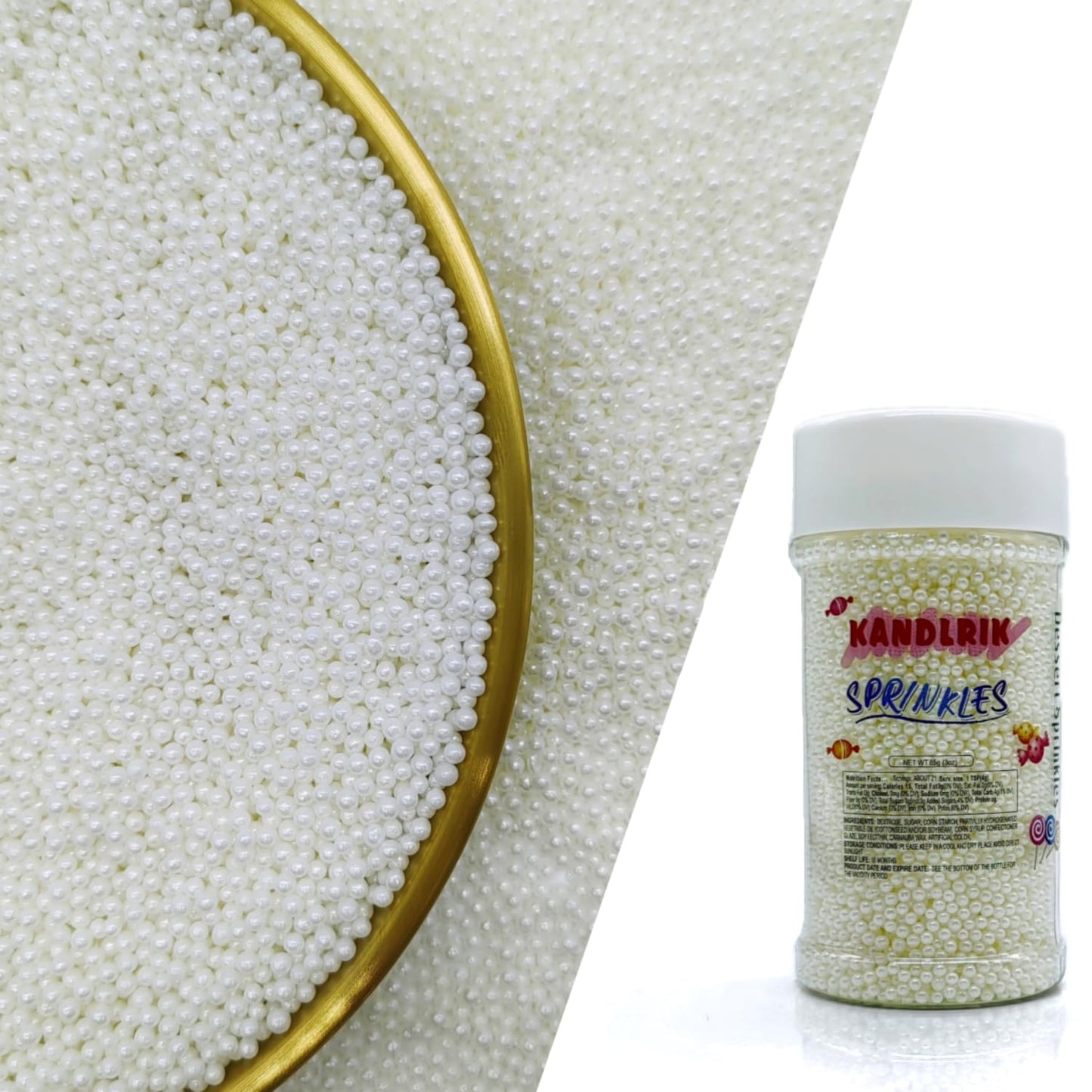 Edible White Pearl Sugar Sprinkles Candy 2mm Mini Pearls Cake Decorations Cupcake Toppers Cookie Decorating Perfect for Wedding Party Valentine Halloween Christmas Supplies 3OZ