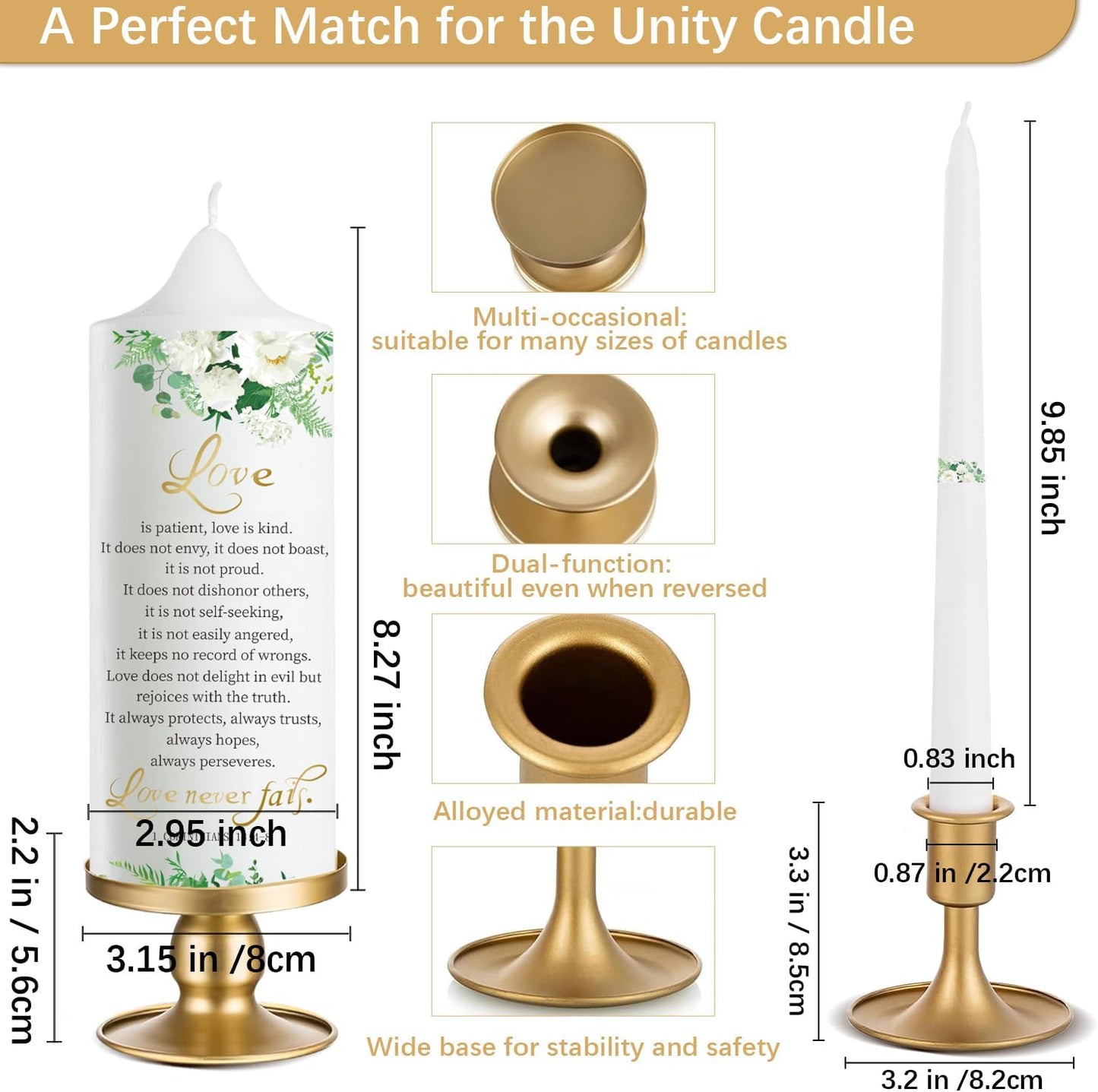 Extrogif Unity Wedding Candles Ceremony Set - 3 Floral Candles Set with Gold Holders, Elegant Wedding Decorations for Ceremony, Religious Bible Verse - Gifts for Couples 2025