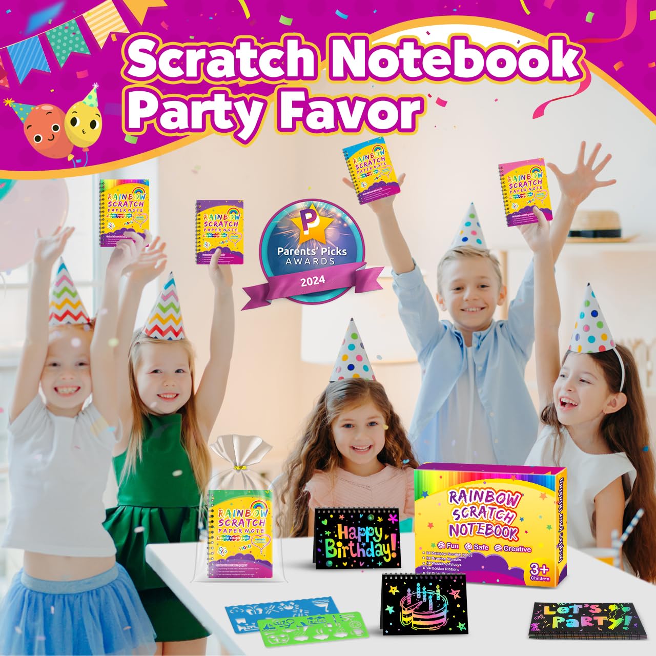 Party Favors for Kids 4-8-12: 24 Pack Scratch Rainbow Art Crafts Notebook
