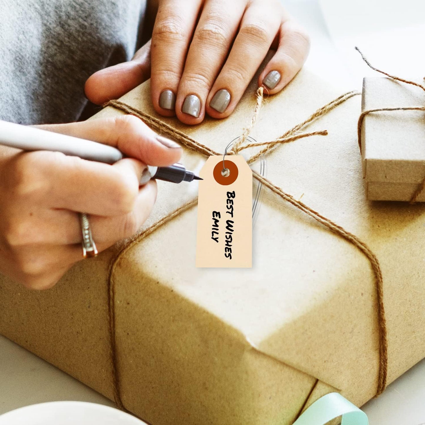 SmartSign Blank Manila Shipping Tags with Wire, Size-1, Pack of 1000, 13pt Thick Prewired Cardstock Tag, 2.75 x 1.375 inch Paper Hang Tags with Reinforced Fiber Patch