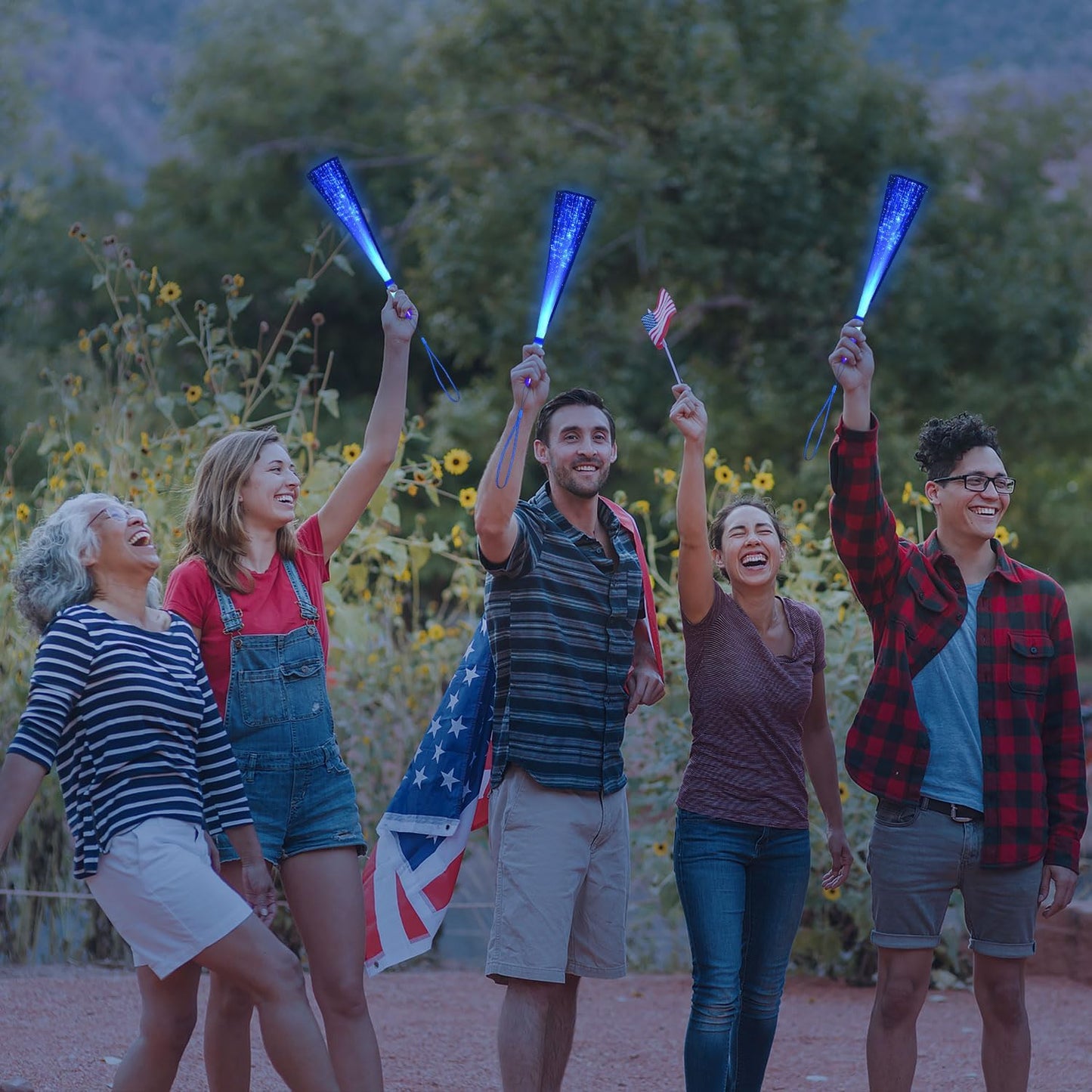 48 PCS Blue Glow Fiber Wands Sticks LED Light Wands 3 Modes Flashing Fiber Optic Light Rod Bulk Fiber Optic Wands for July 4th Halloween Bar Wedding Party Supplies