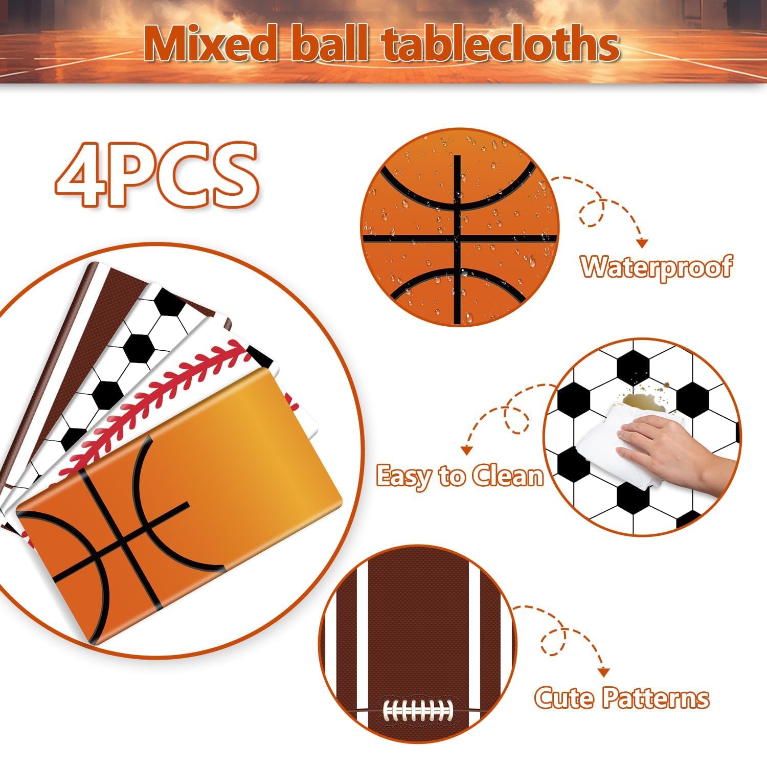 APUXXJUPA 4 Pcs Sports Themed Party Tablecloths, Soccer Baseball Basketball Football Table Covers