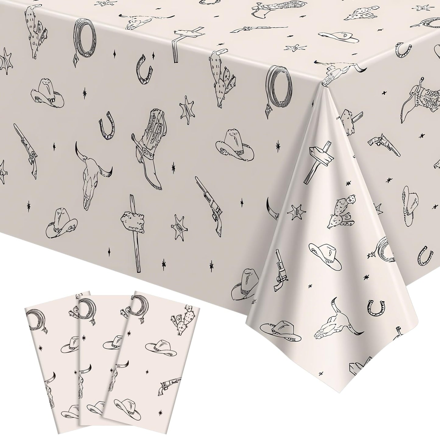 3 Pack Western Cowboy Party Decorations Tablecloth, Rodeo Table Covers