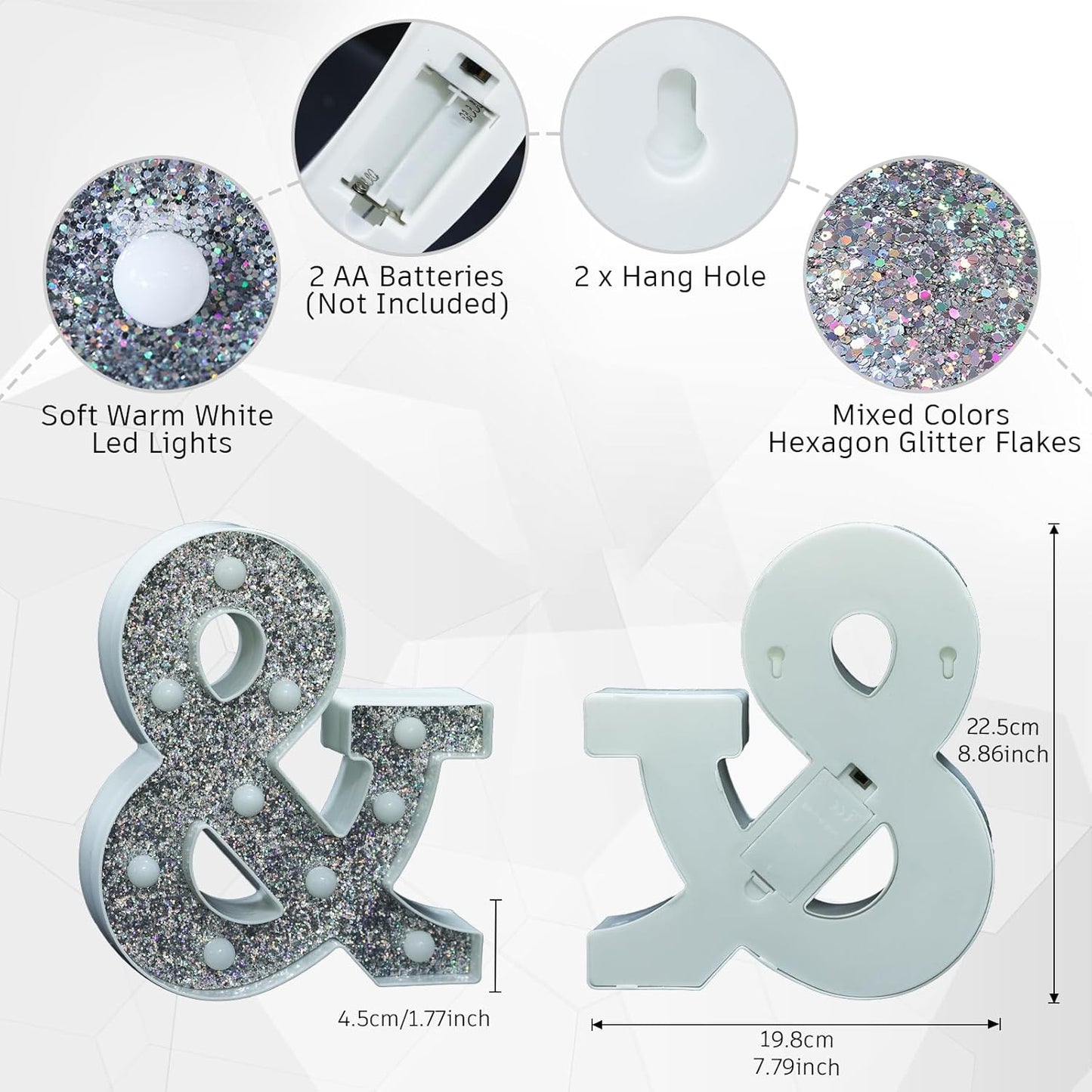 Marquee Light Letters for Table Decorations, Glitter Light Up Signs for Prom, Events, Engagement Party Decor, Alphabet & Number Lighted Letters, Symbol