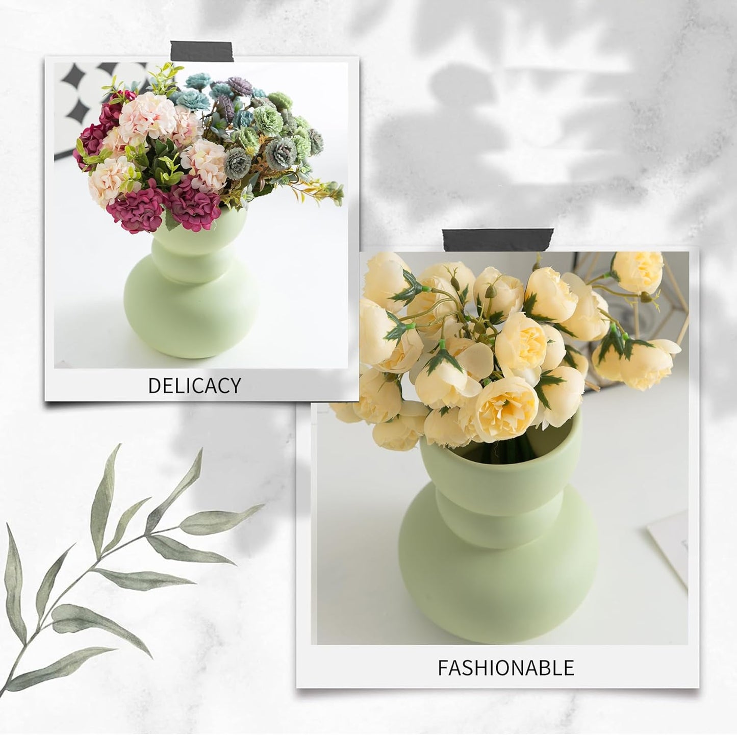 Ceramic Vase Green Modern Dried Flower Vase, Matte Pampas Flower Vases, Boho Home Decor for Centerpiece Wedding Dinner Table Party Living Room Office Bedroom, Housewarming Gift