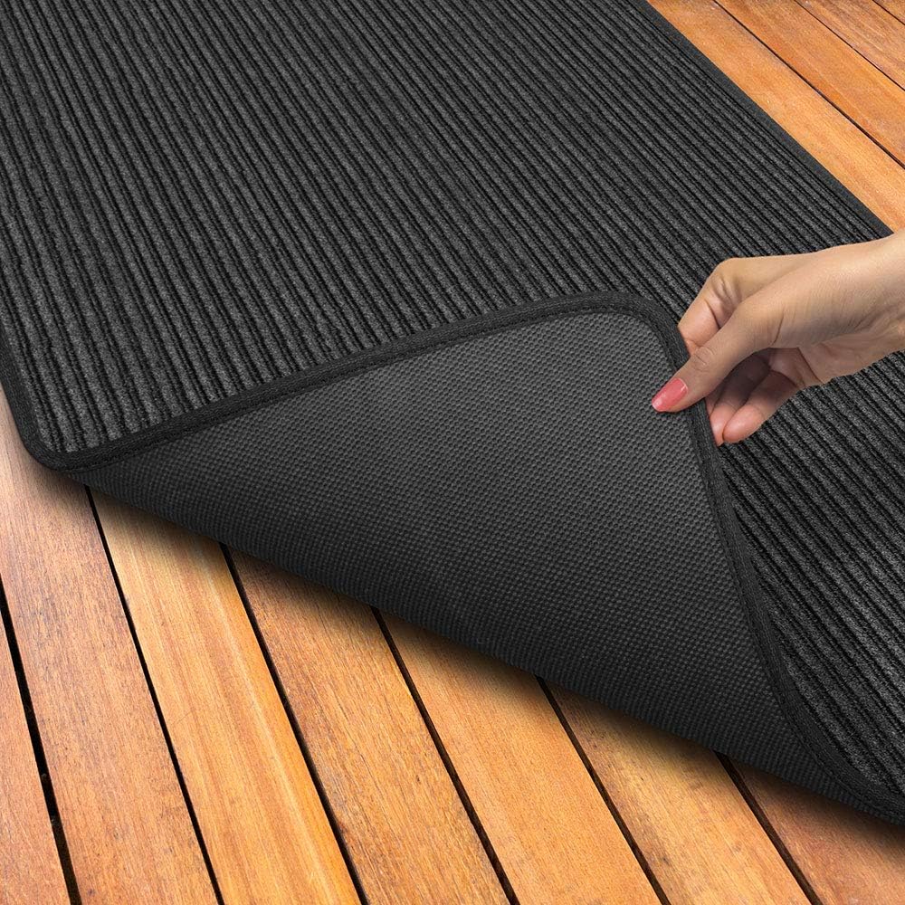 House, Home and More Indoor Outdoor Double-Ribbed Carpet Runner with Skid-Resistant Rubber Backing - Smokey Black - 3 Feet x 40 Feet