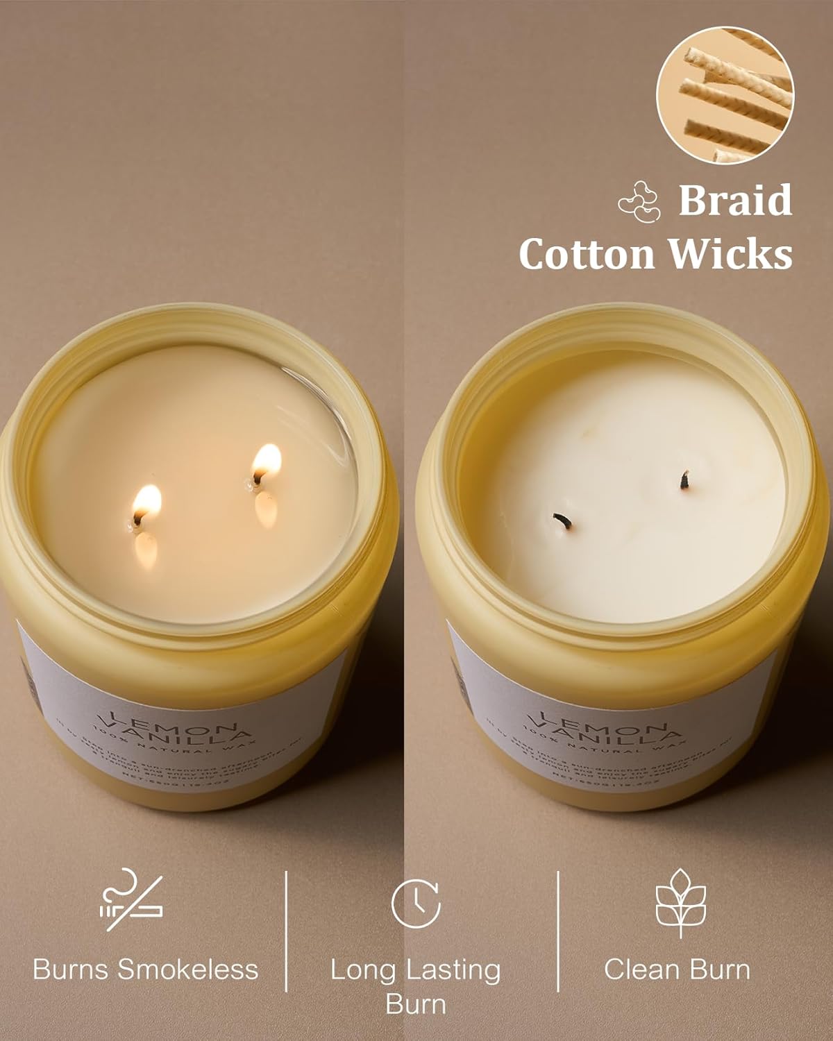 M&SENSE Candles Lemon Vanilla Scented, 19.4oz 110 Hours Long Lasting for Home 2 Wick Natural Soy Wax Non Toxic Candles in Glass Jar, Stress Relief Gifts for Women and Men