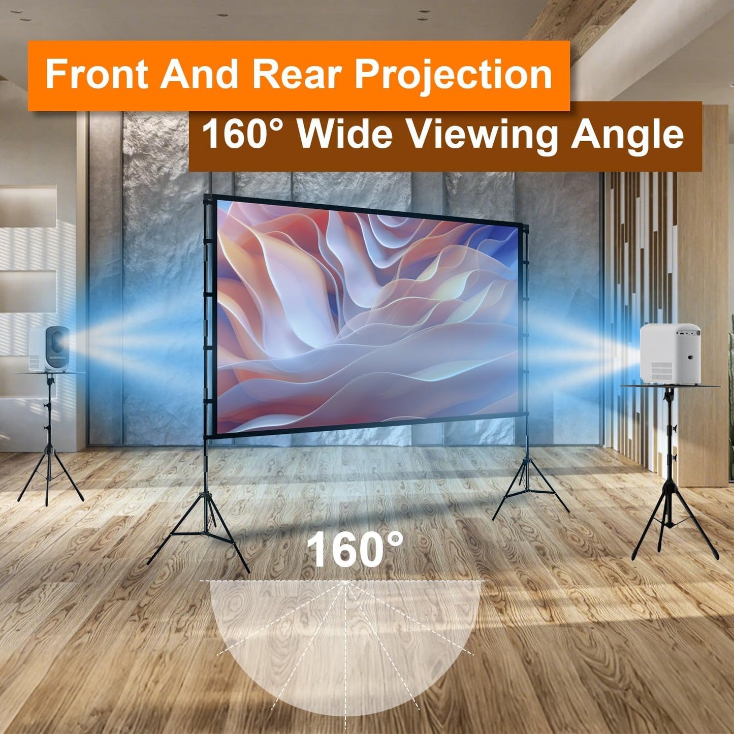iMounTEK Backdrop Stand with Projector Screen - 16:9 4K HD 100 inch Portable Projector Screen Outdoor Indoor Lightweight Movie Screen with Carry Bag for Wedding Home Backyard Movie Night