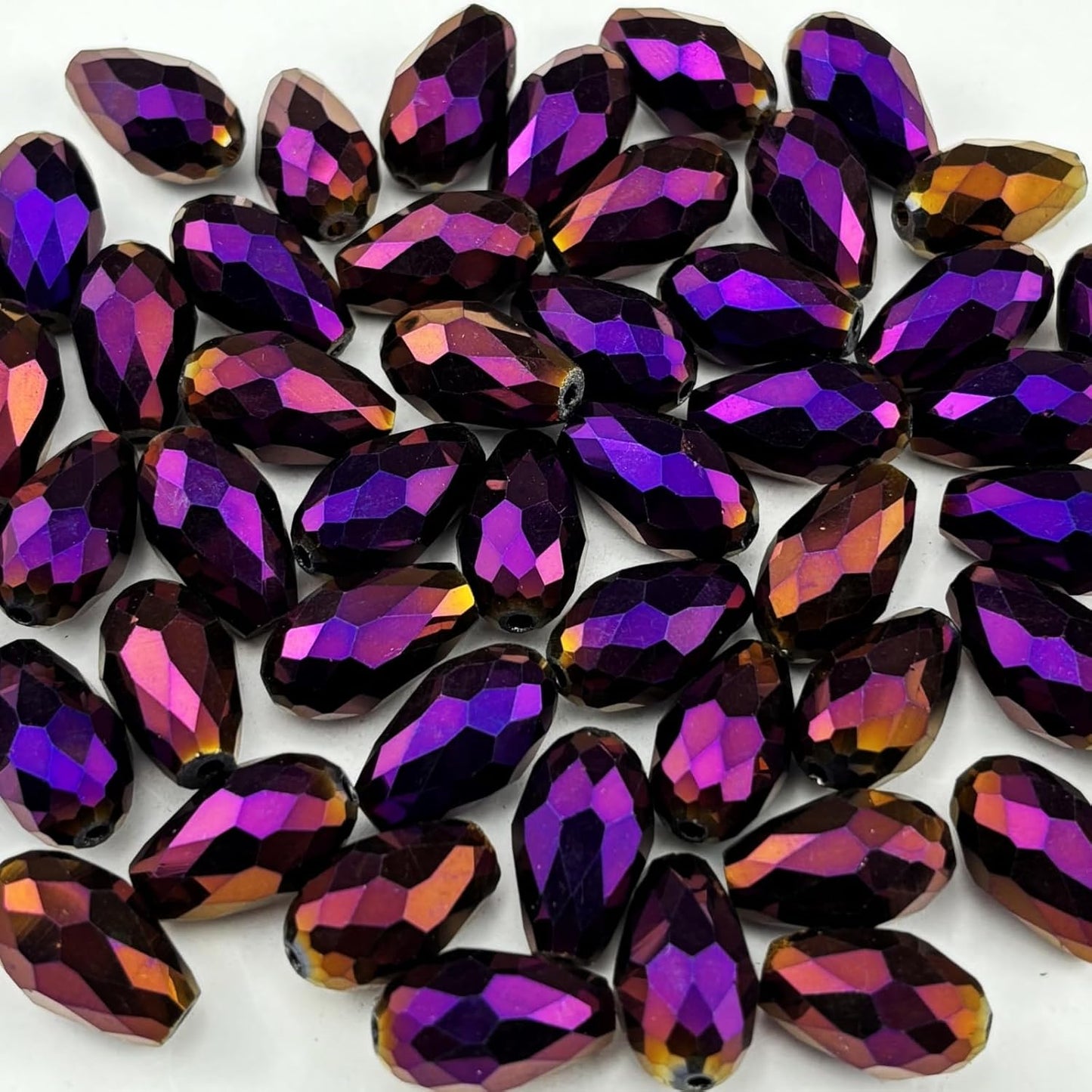 150pcs 4x6mm Teardrop Crystal Glass Beads for Jewelry Making, Faceted Vertical Hole Teardrop Glass Spacer Beads for Wind Chimes Bracelet Earring Necklace DIY Craft(Purple Light)