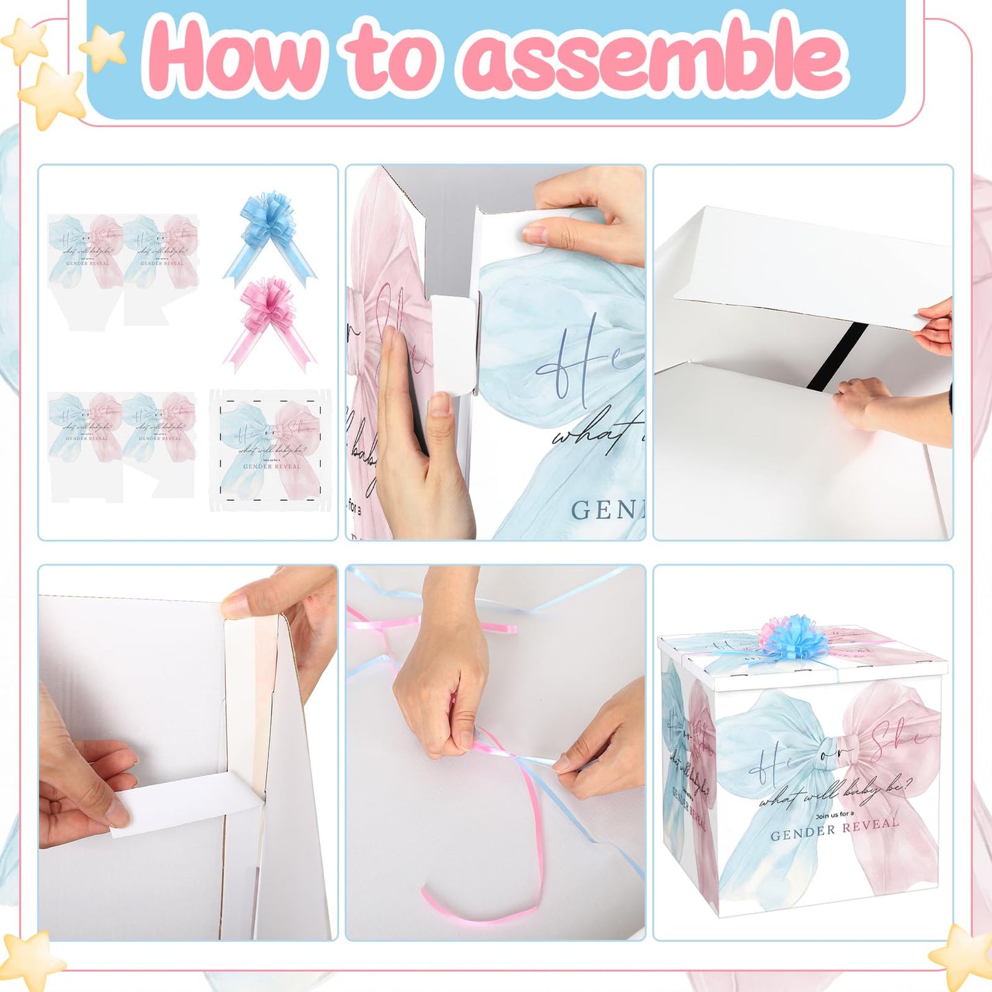 AmazingSpark 28in Giant Gender Reveal Gift Box with Lid Kit Oversized Gender Reveal Balloon Box