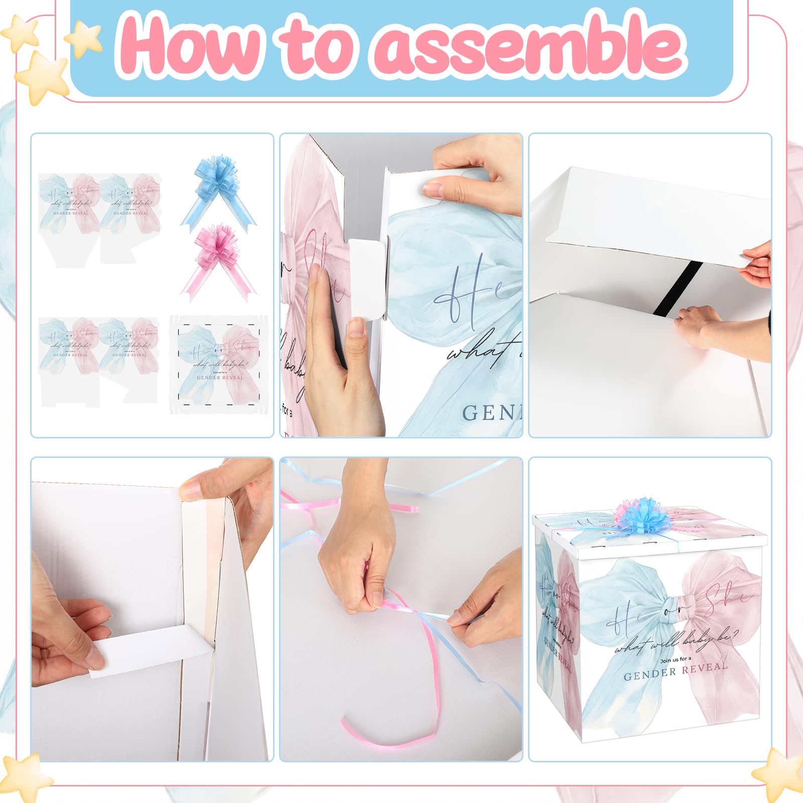 AmazingSpark 28in Giant Gender Reveal Gift Box with Lid Kit Oversized Gender Reveal Balloon Box