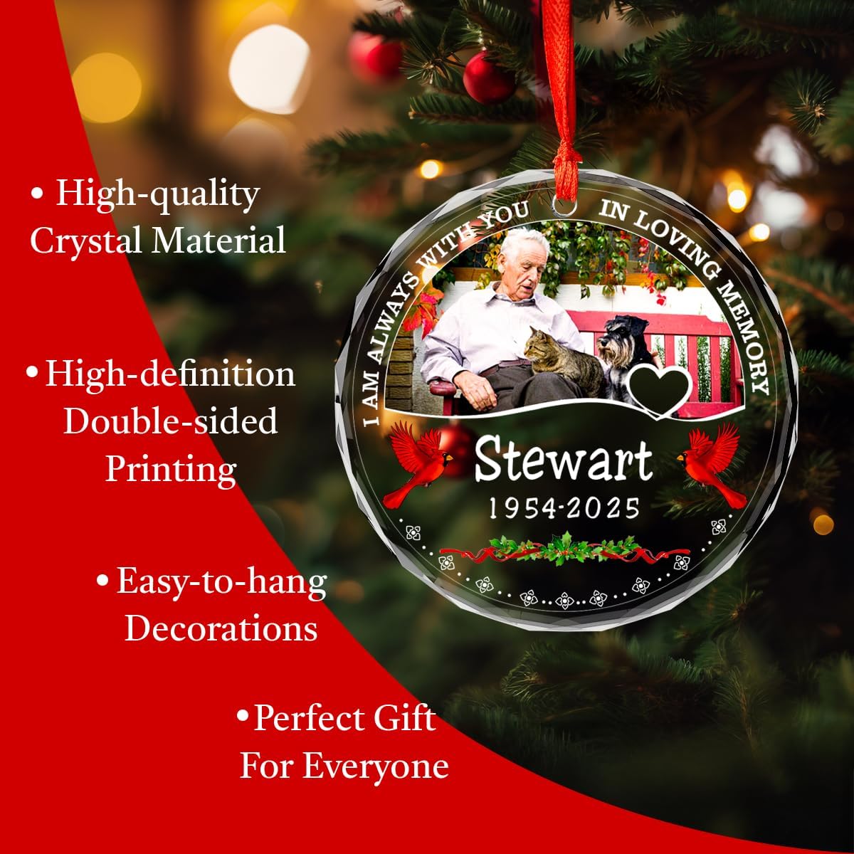 Personalized Memorial Glass Ornament 2025 – I Am Always with You Ornament, Custom Photo Memorial Christmas Ornament, Christmas|Birthday|Anniversary Keepsake for Loss of Loved One (M3)