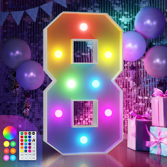 imprsv 3FT Colorful Marquee Numbers,18 Colors Number 8 with Remote, Light Up Numbers Sign for 1st Birthday Decorations Anniversary Party Decor, Pre-Cut Foam Board Kit, Mosaic Sign for Balloon