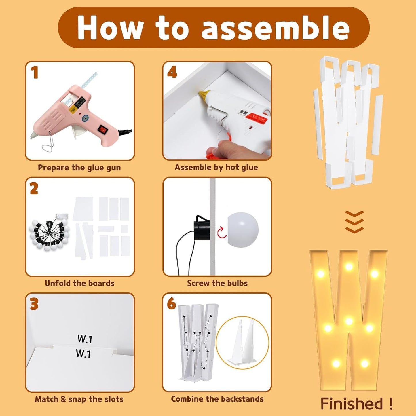 imprsv Marquee Light Up Letters, 3FT Mosaic Letters with Light for Baby Shower Graduation Party Decor, Large W for Engagement Wedding Party Decorations (Need to Assemble)