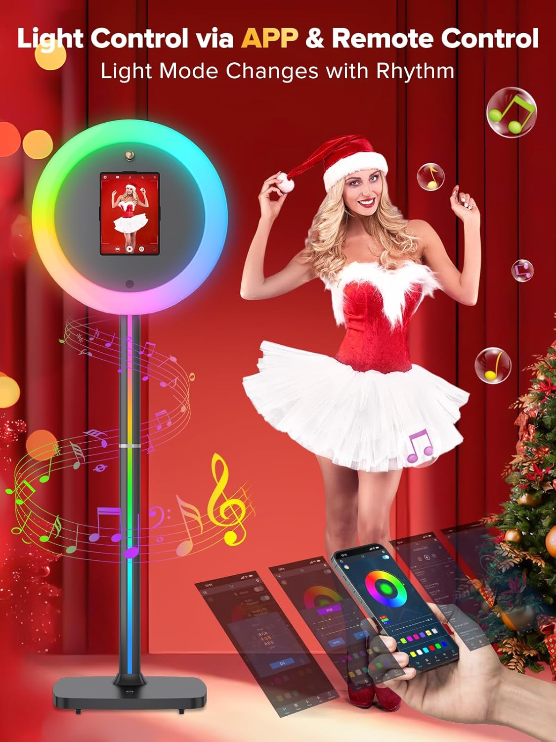 Portable Photo Booth, Photo Booth Machine Compatible with Any I-pad,PhotoBooth Stand Shell with Cyratok,APP & Remote Control RGB Ring Lights,Music Sync Selfie Photo Booth for Parties,Wedding &Events