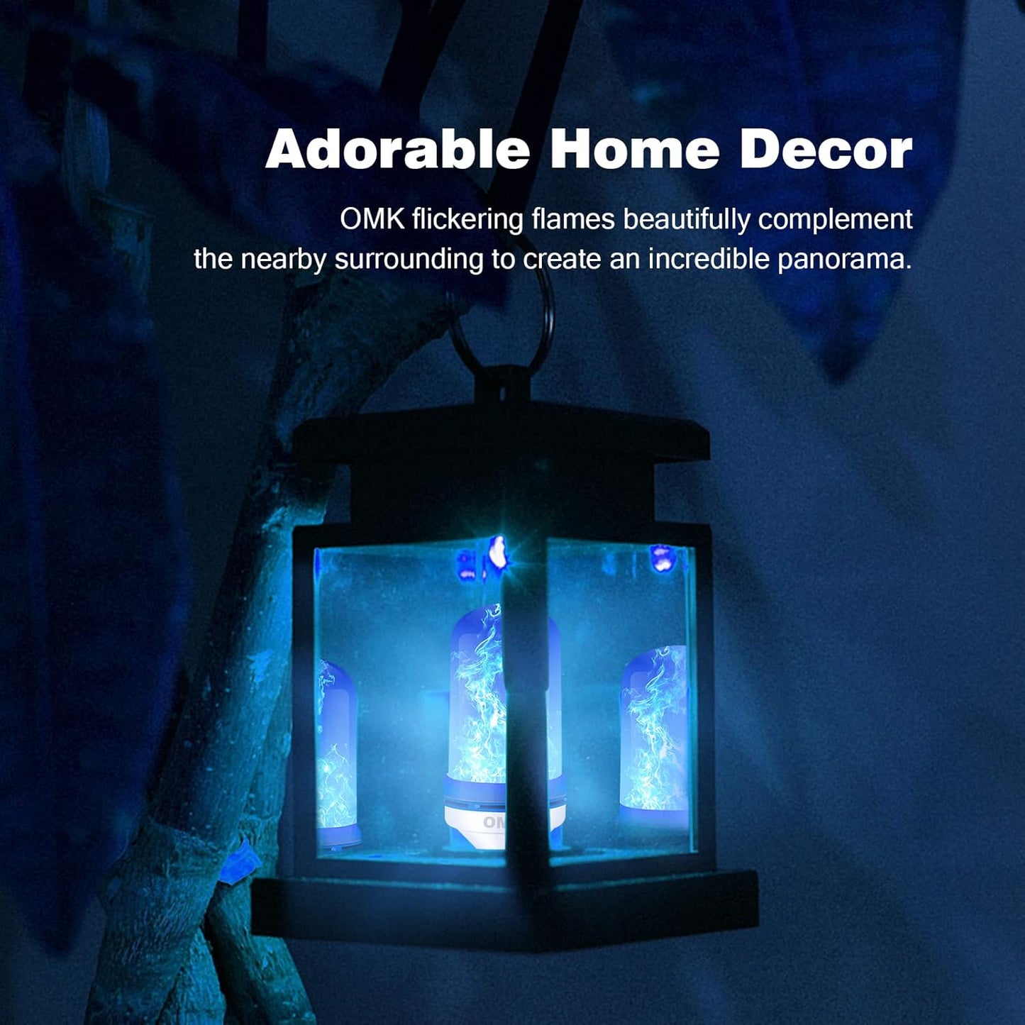 OMK - Blue Flame Christmas Decor LED Flame Effect Light Bulbs - Upgraded 4 Modes Fire Simulated Lamps - Christmas Gifts, Party, Indoor/Outdoor Decoration Lights (Blue 2)