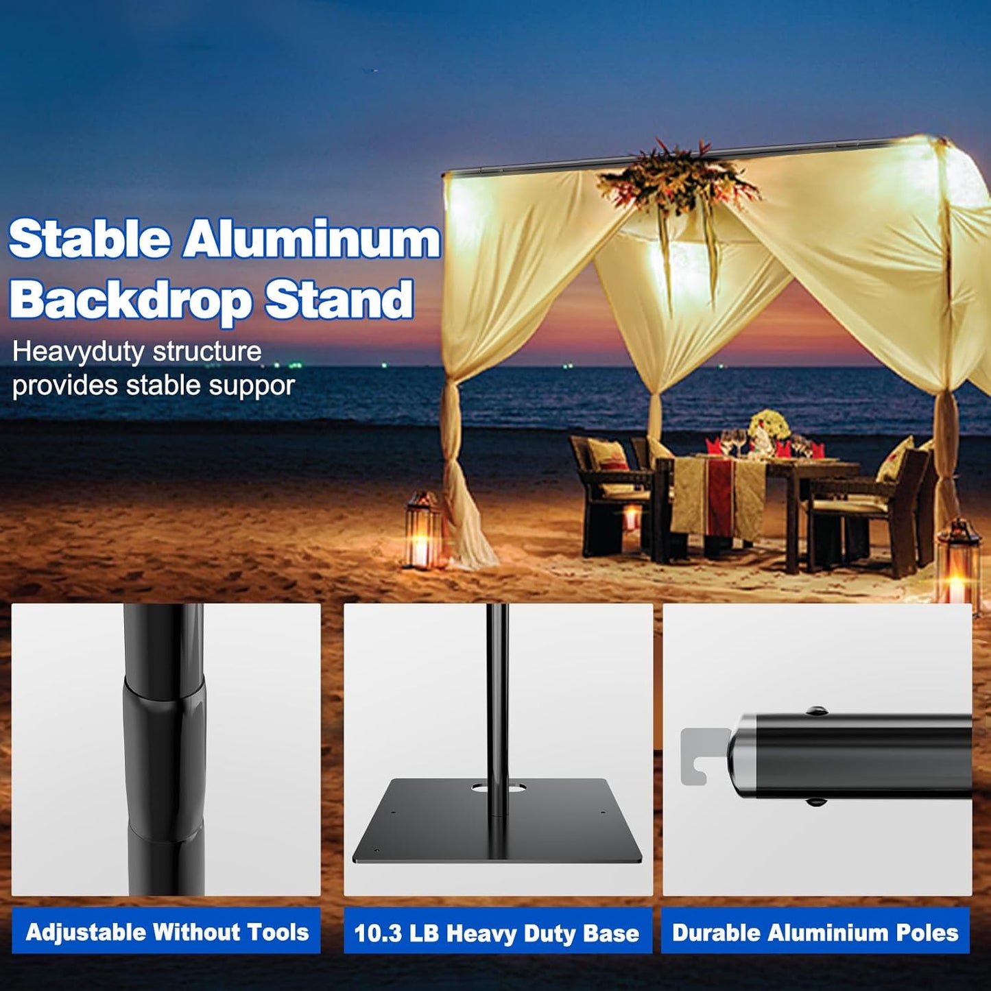 Pipe and Drape Backdrop Stand 8ftx10ft Adjustable Background Support System Heavy Duty Background Stand for Wedding Banquet Decorations Black