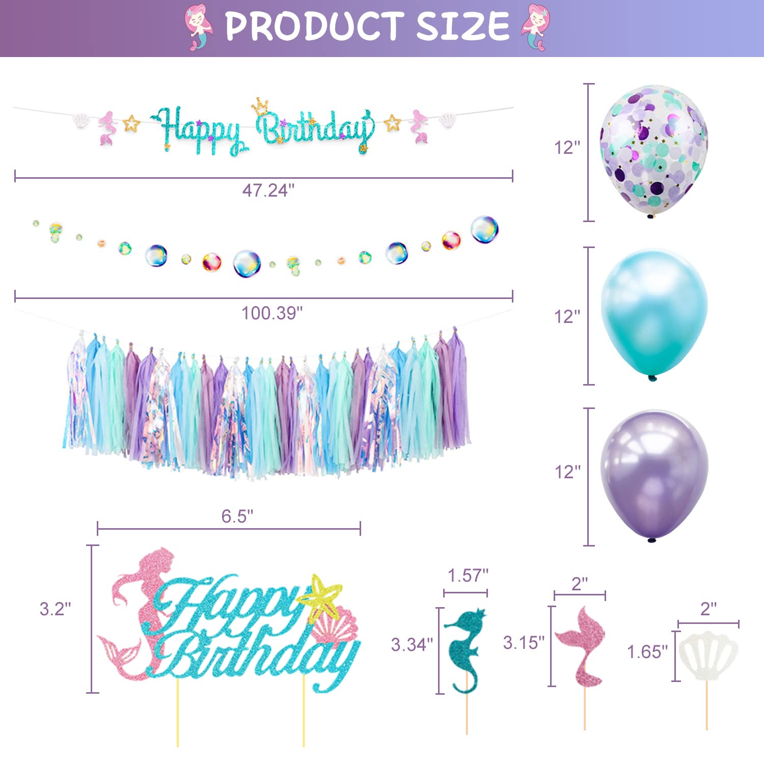 Mermaid Birthday Party Decorations Supplies Banner Tassel Garland Bubble Garland Hanging Jelly Fish