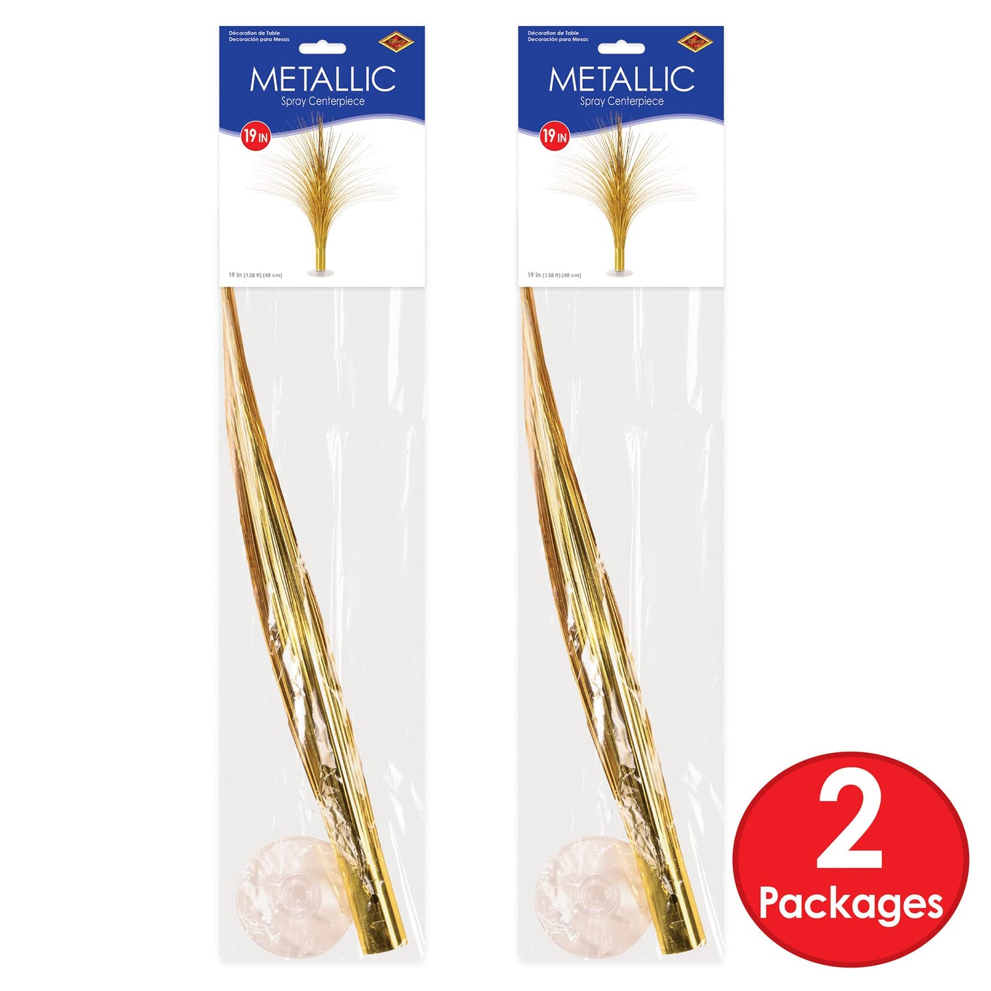 Beistle Metallic Spray Centerpieces - 2-Pack Elegant Gold Table Decorations with Clear Base