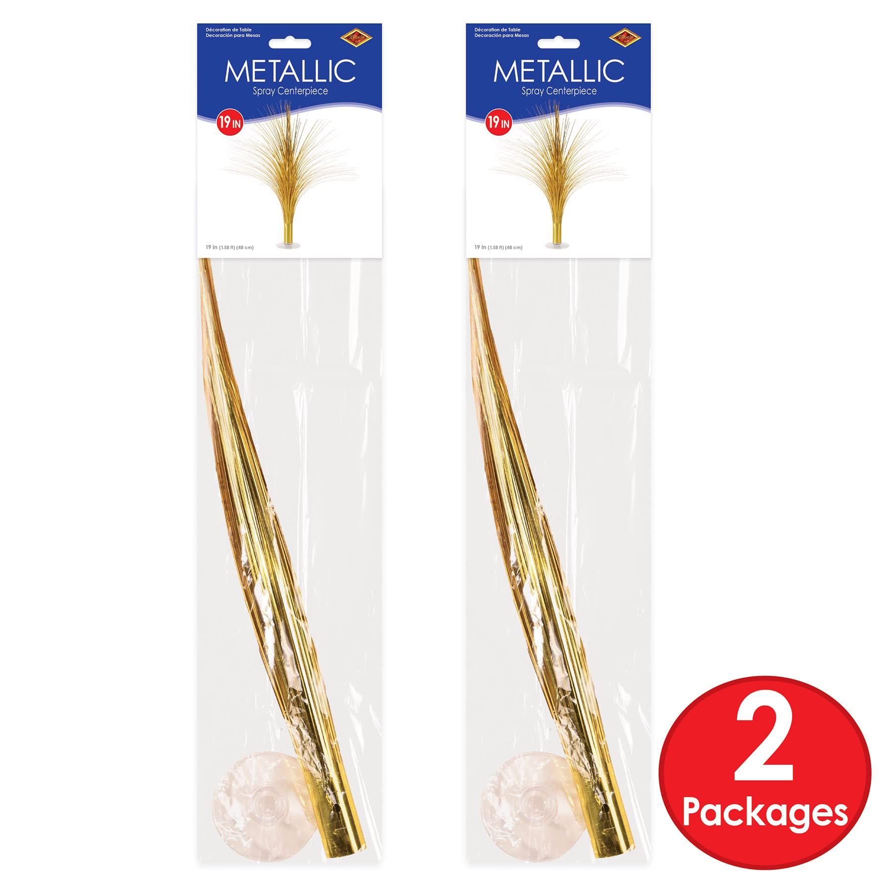 Beistle Metallic Spray Centerpieces - 2-Pack Elegant Gold Table Decorations with Clear Base