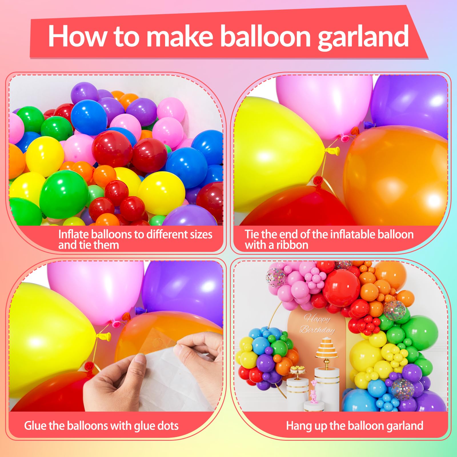 162 Pcs Colorful Rainbow Balloons Arch Kit, Diffrent Size Rainbow Balloon Garland, Globos De