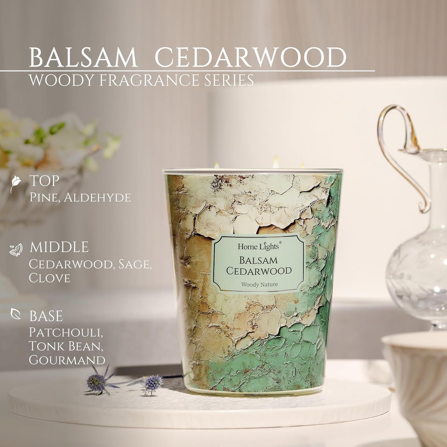 HomeLights Balsam Cedarwood Scented Candles | 34oz Soy Candles Industrial Chic 3-Wick Large Candle Jars | Ideal Candle Gifts for Events, Home Decor Stress, Relief & Relaxation