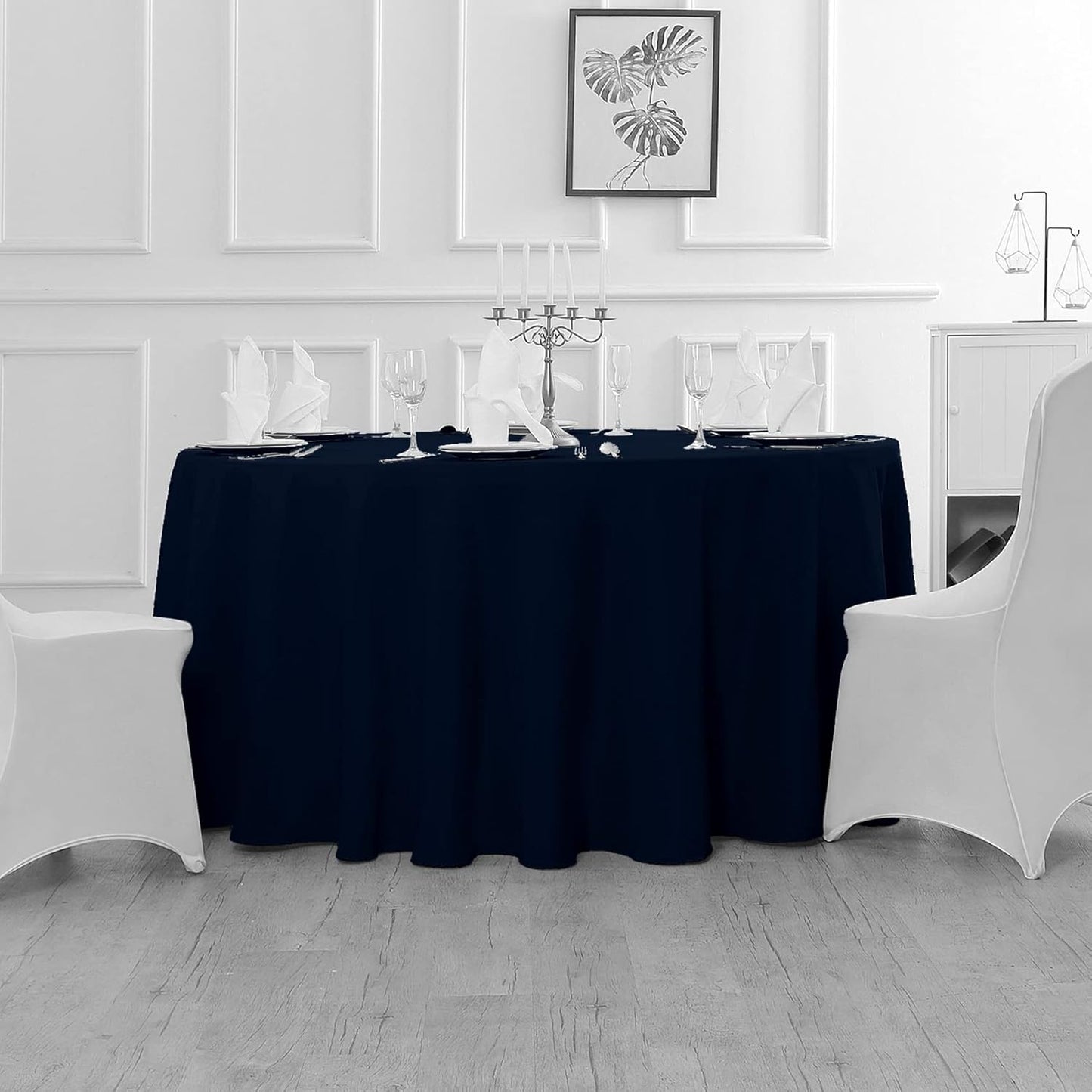 Fokitut 6 Pack Round Tablecloth, 120 Inch, Stain Resistant and Wrinkle Polyester Table Cloth, Fabric Table Cover for Kitchen Dining, Wedding, Party, Holiday Dinner-Navy