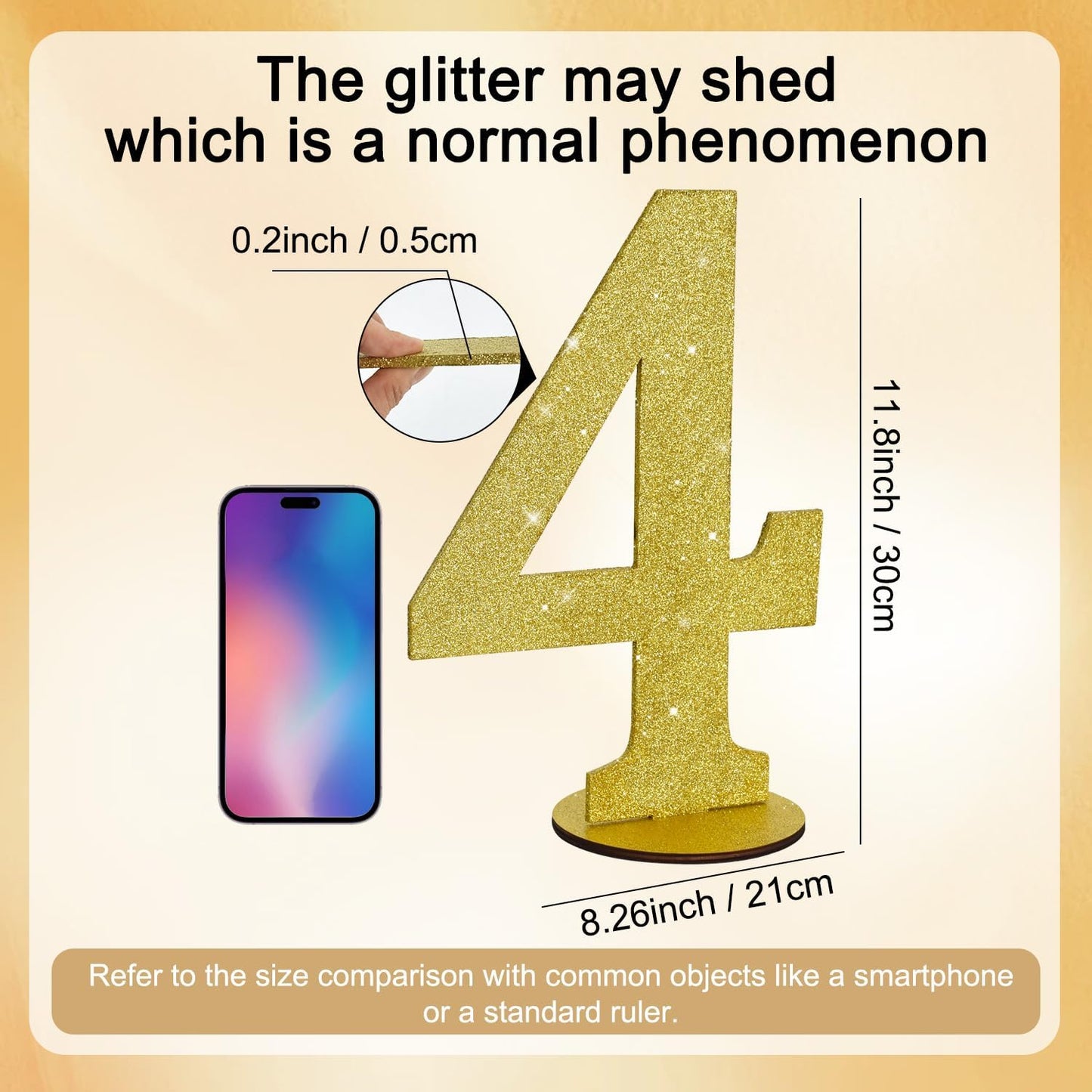 TONIFUL 11.8 Inch Gold Glitter Numbers Table Centerpieces 0-9 Birthday Party Decorations,Shining Gold Digital 4 for Birthday Party,Wedding,Bridal Shower,Engagement,Photo Shoot,Anniversary