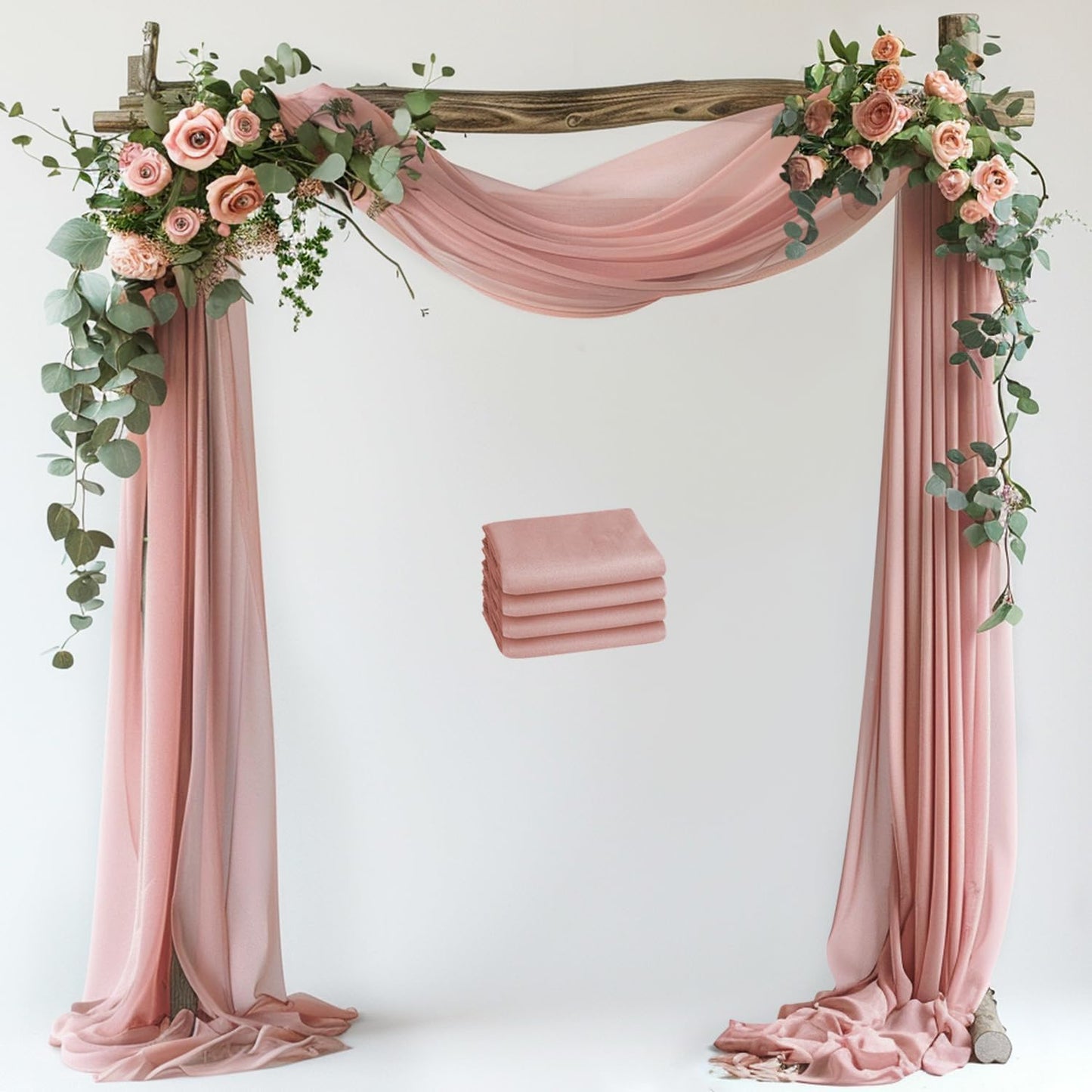 Wokceer Dusty Rose Wedding Arch Draping Fabric Backdrop 4 Panels 28.7" X 20FT Sheer Drapes Fabric for Wedding Arbor Ceremony Party