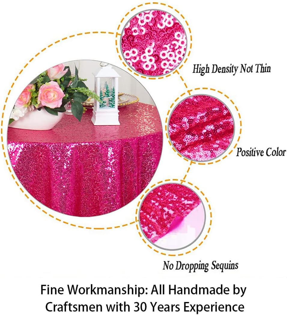 ShinyBeauty Sequin Tablecloth 54x54 Inches - Hot Pink Glitter Table Cover for Dining, Birthday Wedding Party Decorations, Reusable Sparkling Table Overlay Event Decoration