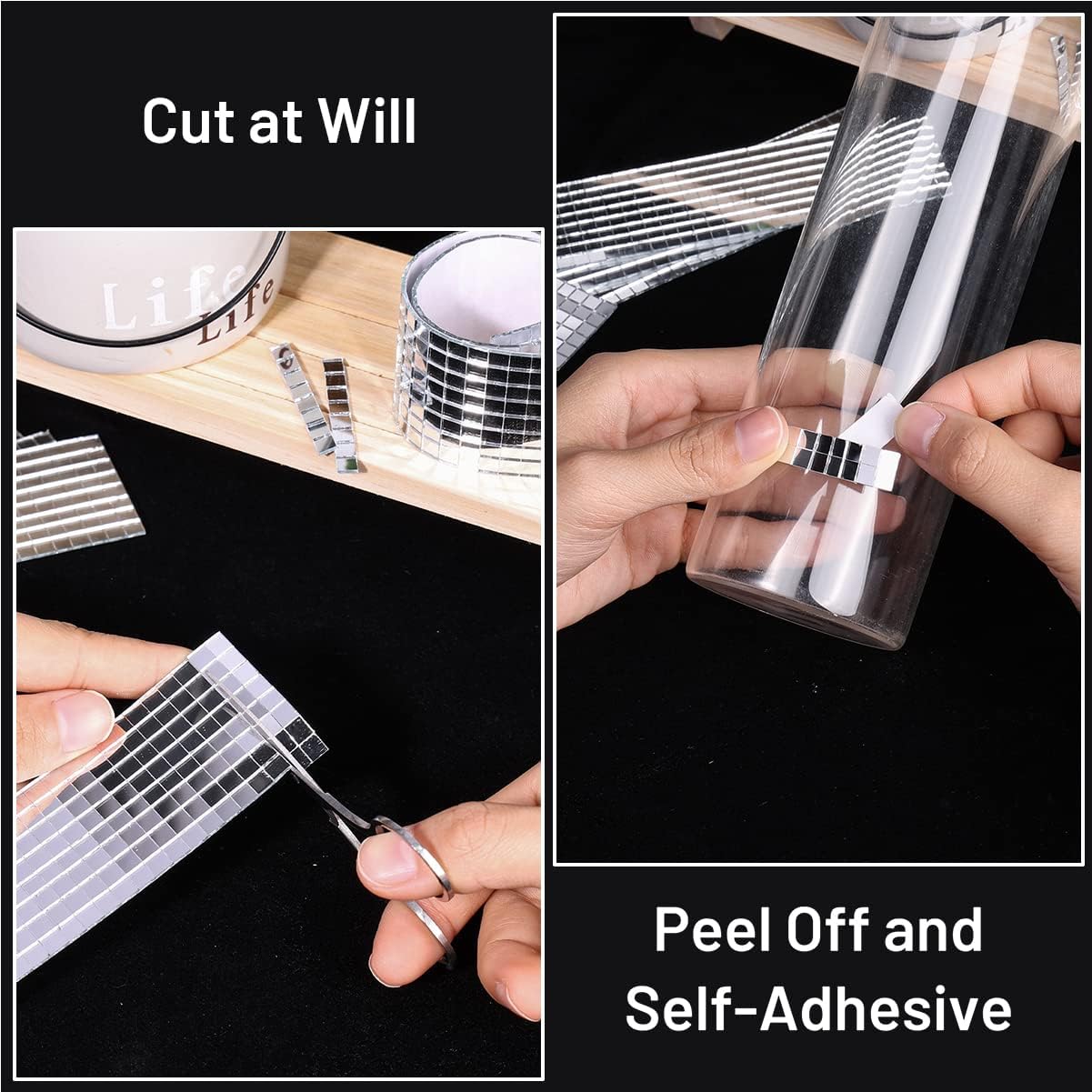 PP OPOUNT 10800 PCS Disco Tiles, 5 x 5 mm Self-Adhesive Glass Mirror Tiles for Craft Decoration, Mini Mosaic Tiles for Art Collage, Indoor Outdoor Decoration(Silver)