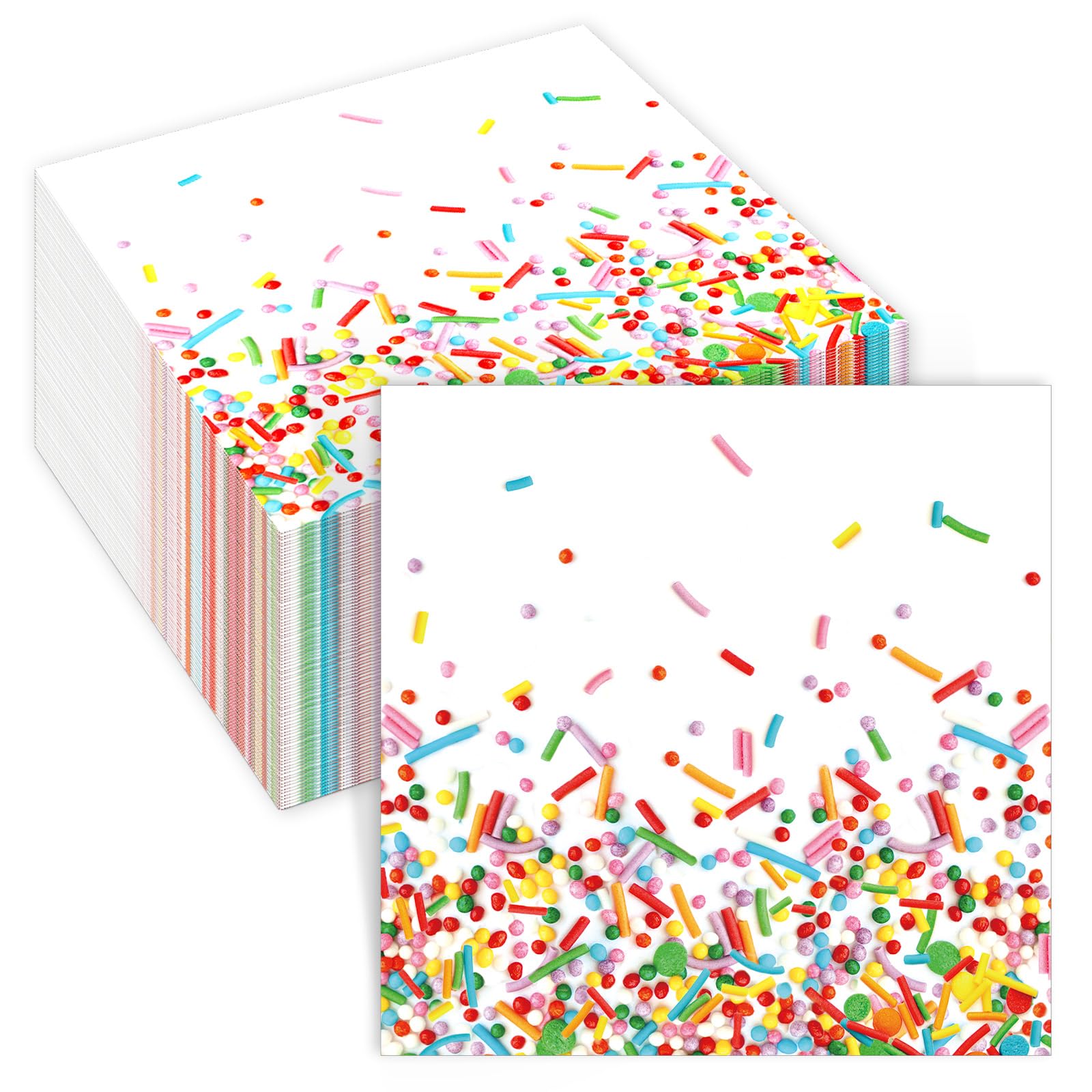 Weekgrat 100 Pcs Sprinkles Donut Napkins Birthday Party,White,Confetti