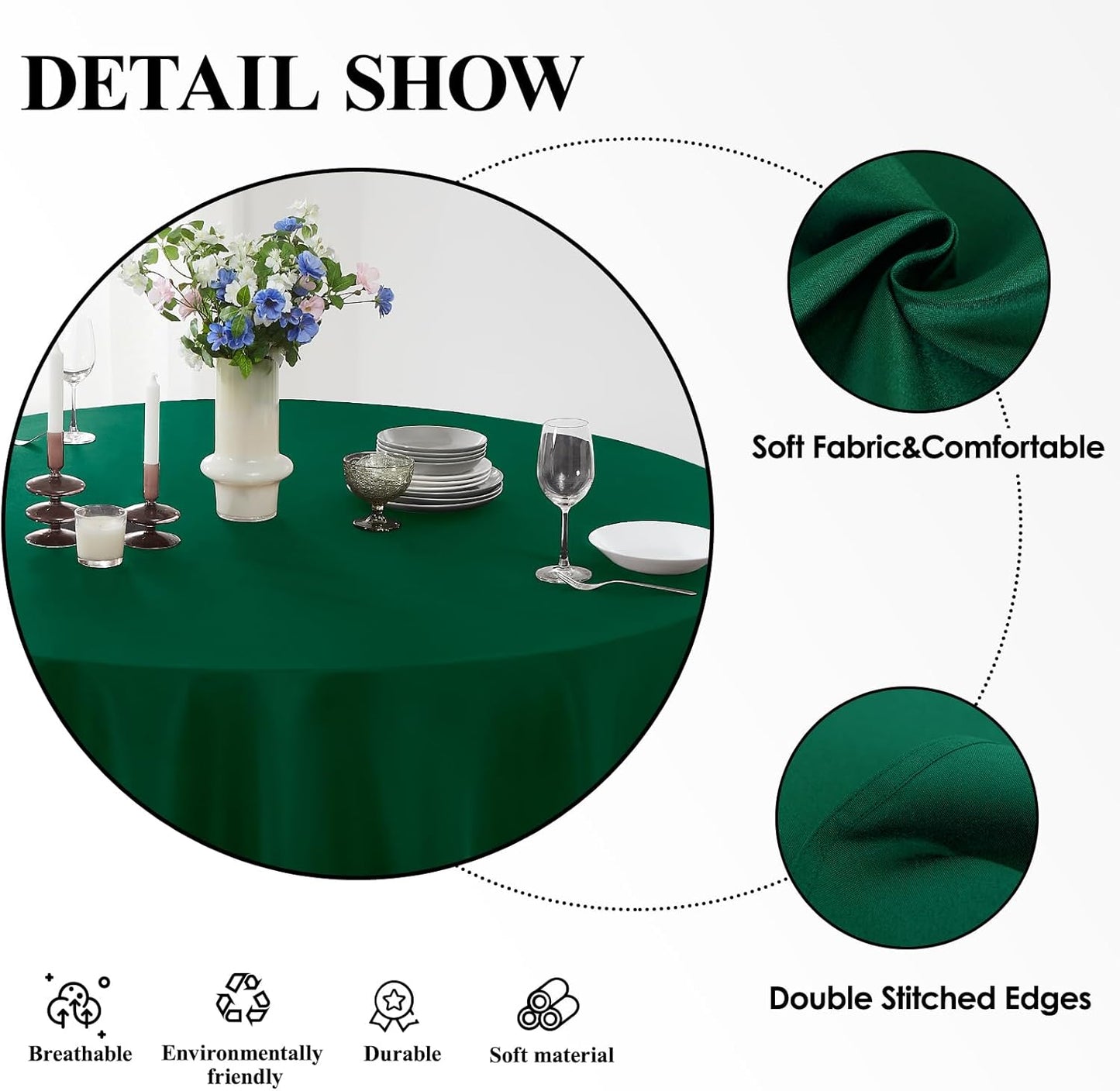 Round Tablecloth 6 Pack 108 Inch Dark Green Tablecloths Washable Decorative Linen Polyester Table Clothes Cover for Dining Table Banquets Buffet Parties and Wedding