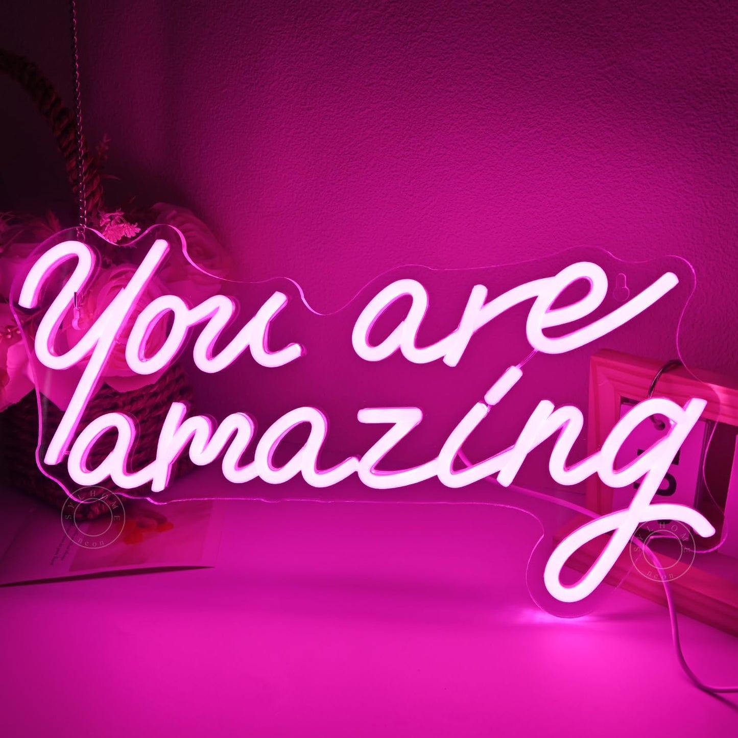 SYLHOME Pink You Are Amazing Led Neon Light Sign Girls Bedroom Kids Room Wall Decor Sign Wedding Birthday Christmas Graduation Party Sign Student Gifts USB 15.75" X 8.94"