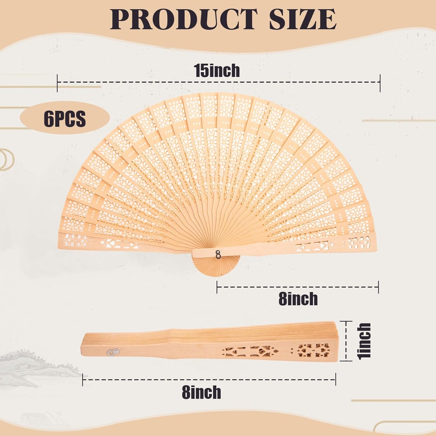 JOHOUSE Decorative Hand Fan Foldable, 6 Packs Folding Wooden Vintage Sandalwood Hollow Carved Fans Handheld Chinese and Japanese Style Crafts for Gifts, Photography Props, Home Decor