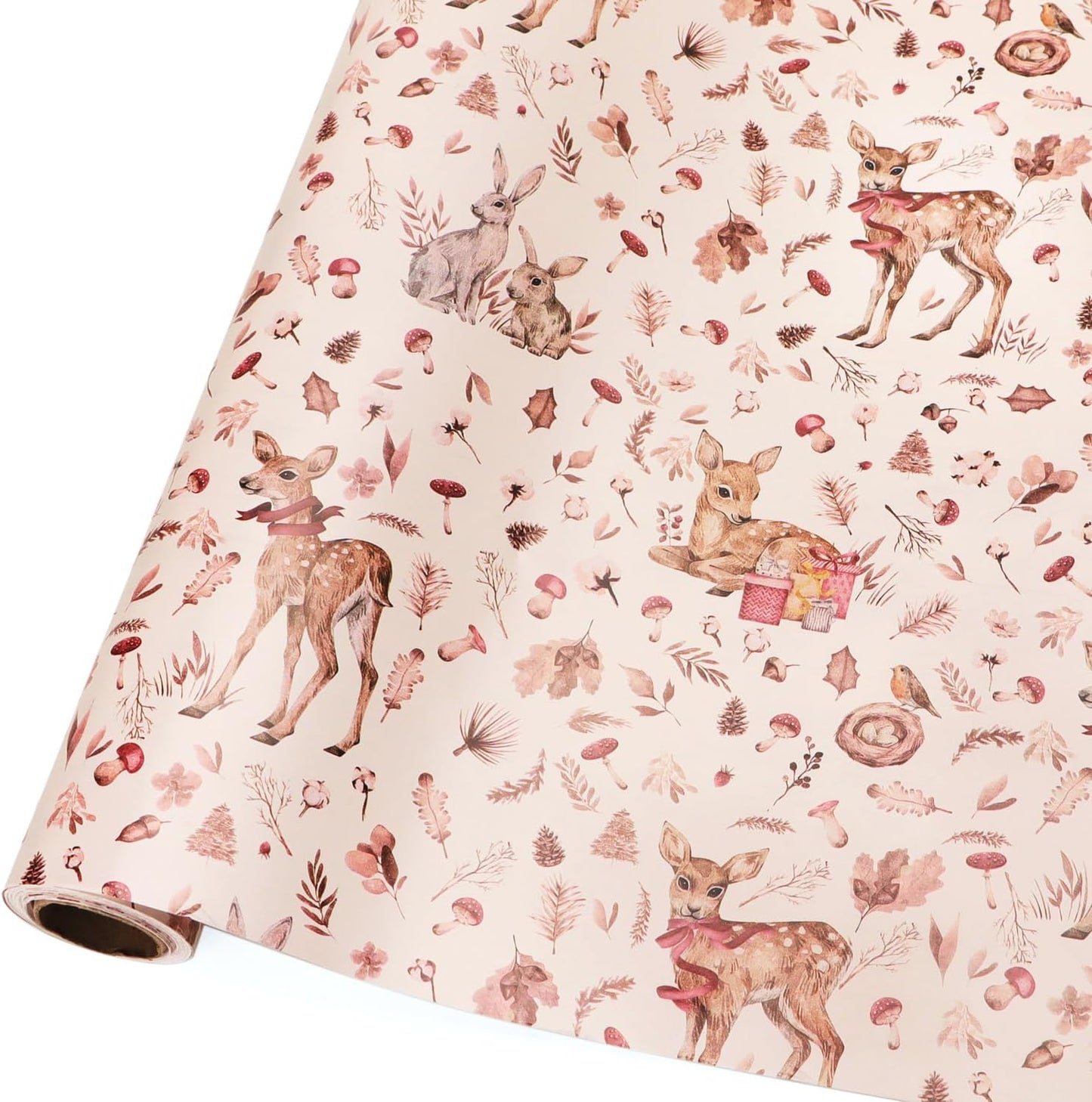 Ribbli Pink Christmas Wrapping Paper Rolls,Mini Roll-17 Inch x 33 Feet-Christmas Woods