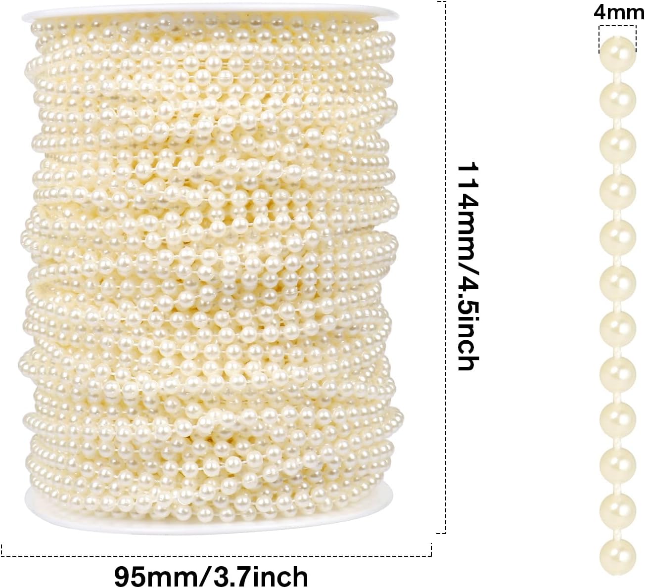 [177Feet] Pearl Beads Garland, 4MM 59 Yards Faux Pearl Beads String Roll Bulk for DIY Craft Wedding Party Christmas Tree Decoration