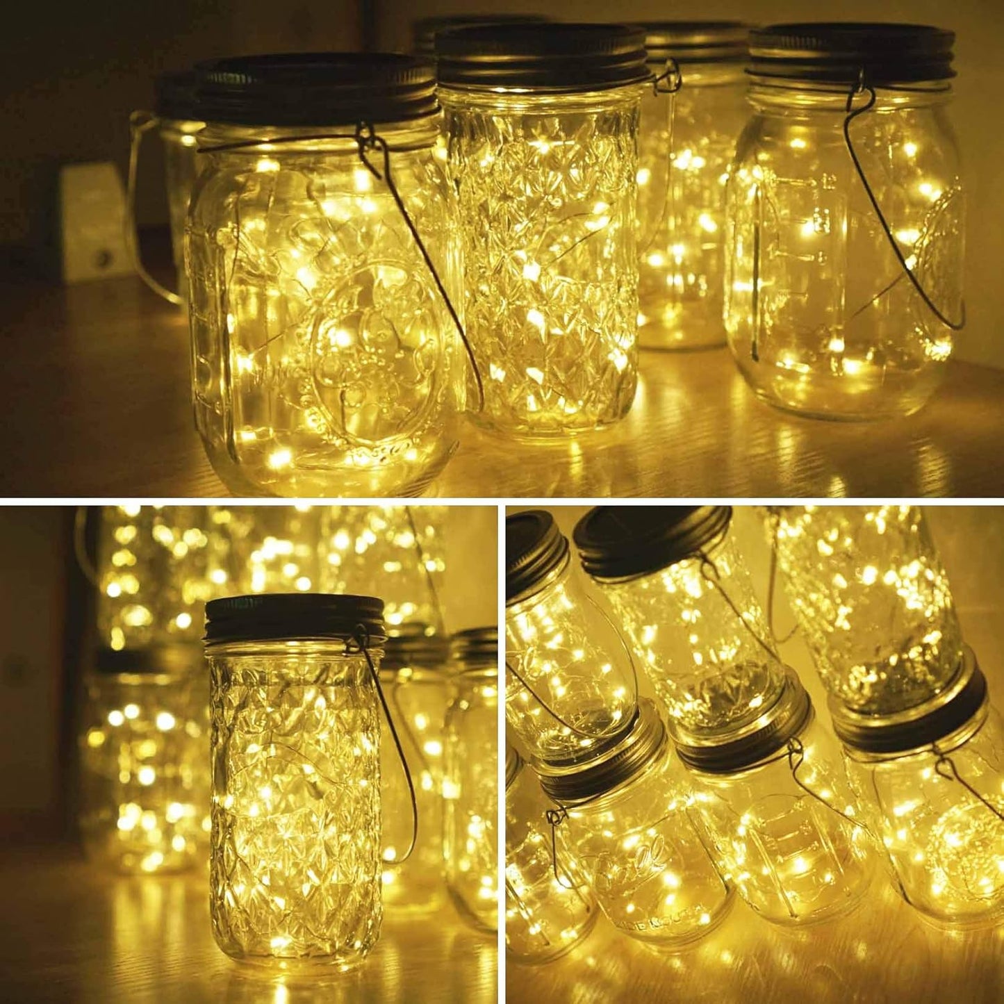 Miaro Solar Mason Jar Lights with Hanger, 6 Pack 10 LED Waterproof Warm White Fairy String Lights(NO Jars) - Perfect for Garden, Deck, Patio, Party, Wedding and Christmas Decorative Lighting