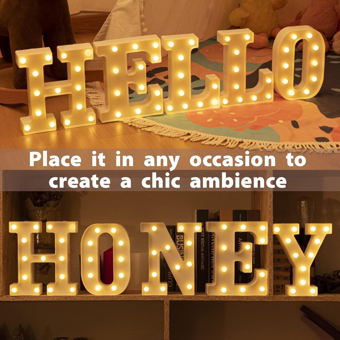 HXWEIYE Light Up Letters H, 8.57 Inch LED Marquee Letter Lights Sign 26 Alphabet and 10 Number Big Lights Letter for Party Birthday Bar Battery Powered Christmas Decor (9 * 8.3 * 1.8IN)-Warm White