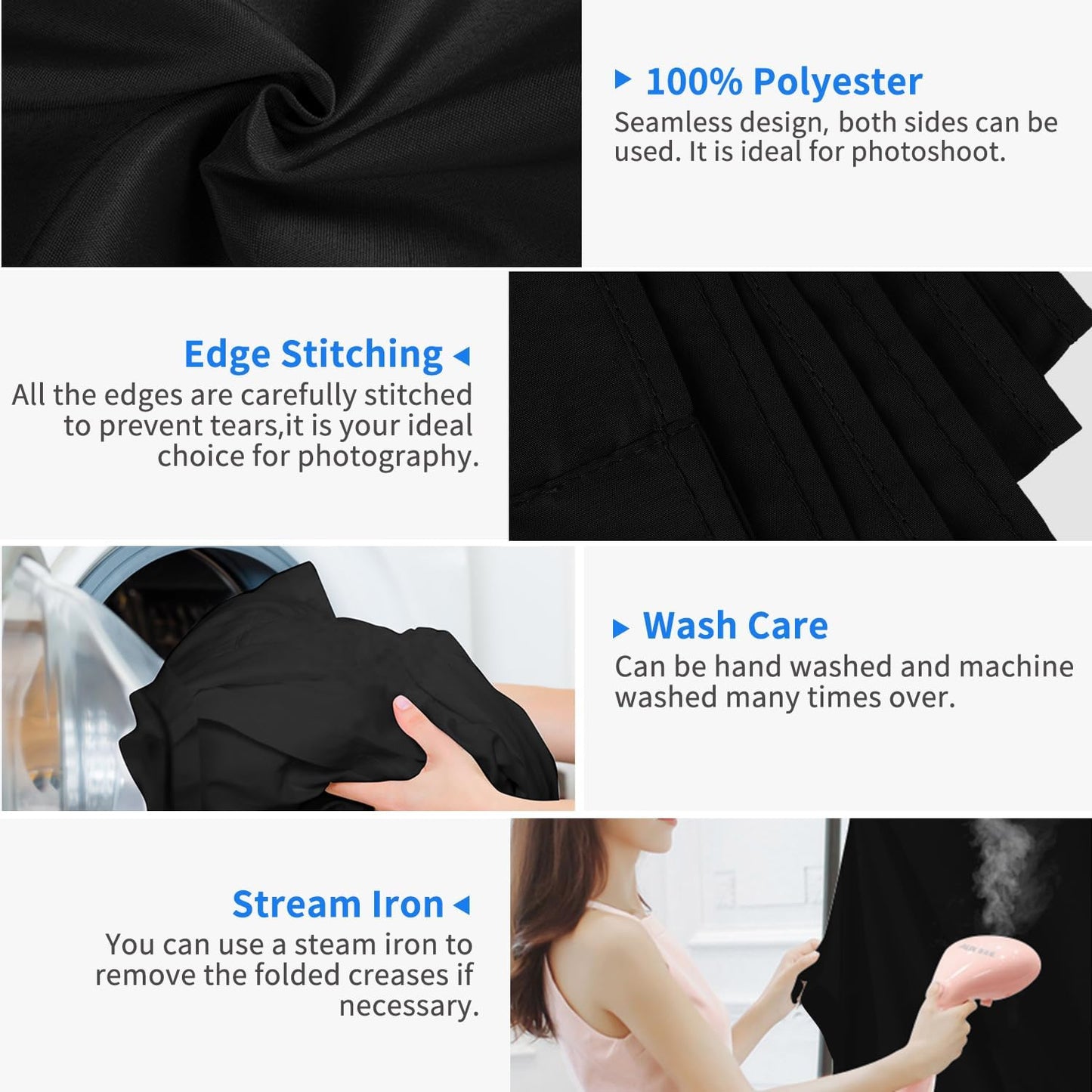 HEMMOTOP Black Backdrop Background, 6x9 ft Polyester Fabric Chromakey Black Screen Backdrops Collapsible for Photoshoot, Birthday Party, Wedding, Photography (Backdrop only)