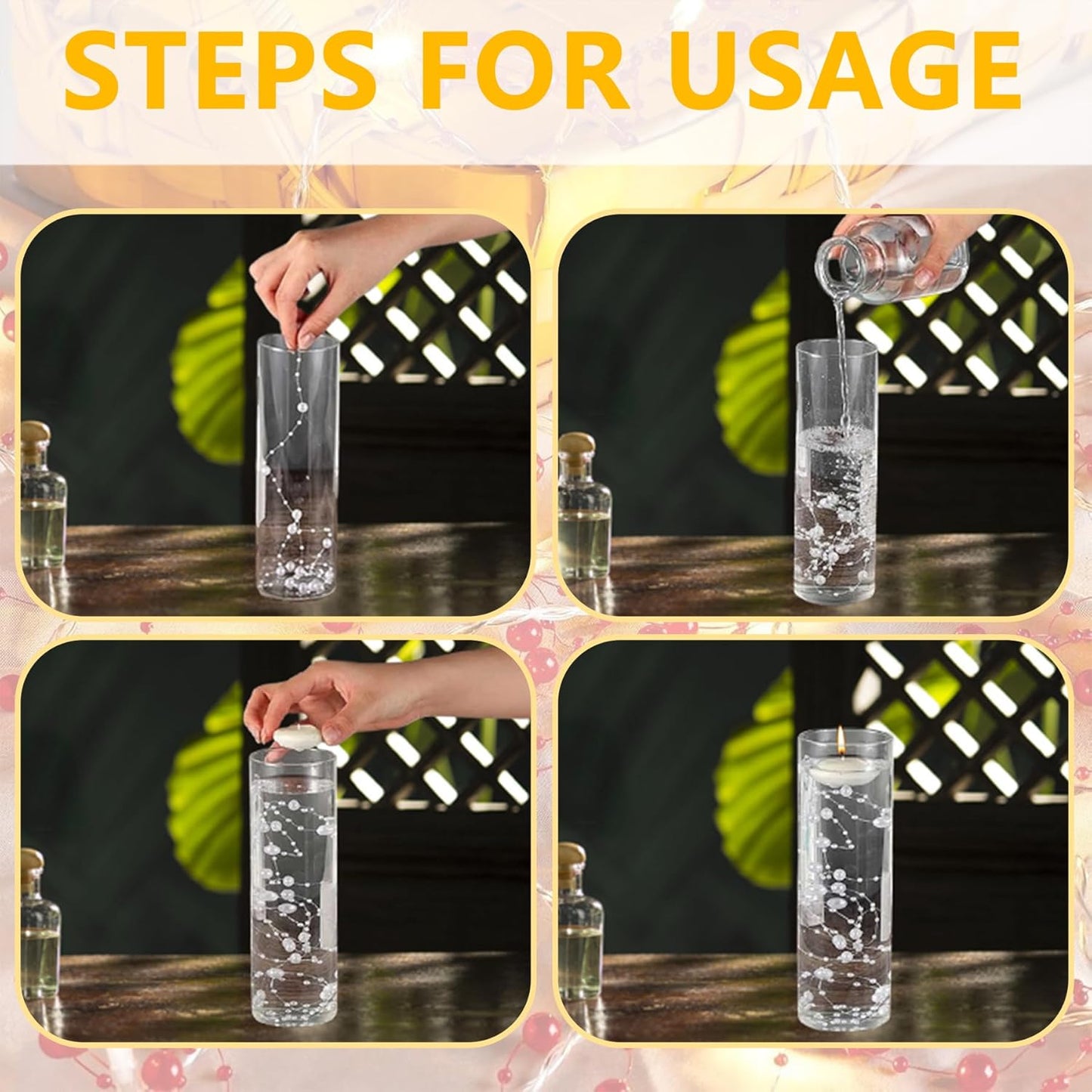 50 PCS Artificial Floating Beads for Centerpieces Vases, Black&White 8+3mm String Beads for Wedding Party Faux Pearl String for Decorating, String Pearls for Crafts Vase Filler