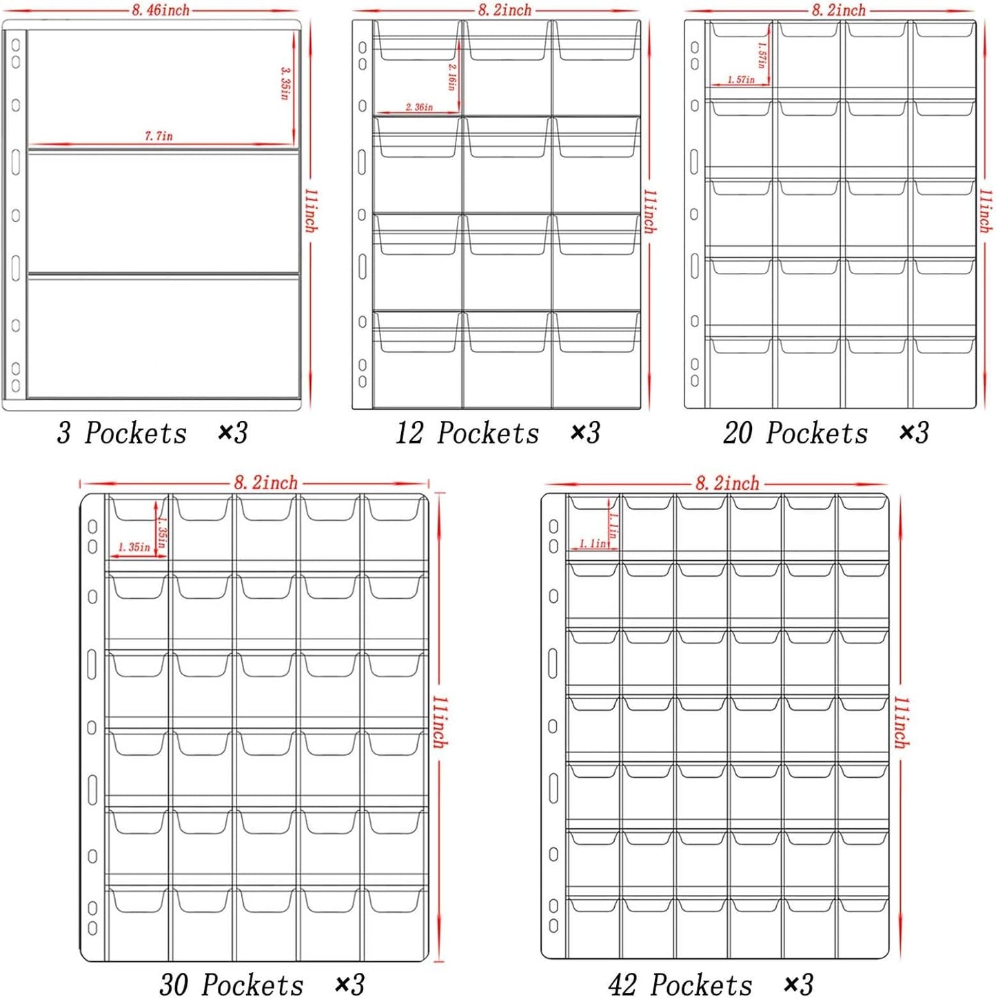 321 Pockets Fireproof Coin Collection Holder Album Book for Collectors, 312 Pockets Coins Collecting Album and 9 Sleeves Paper Money Coins Collecting Album for Coin Currency Collection Supplies, Stamp