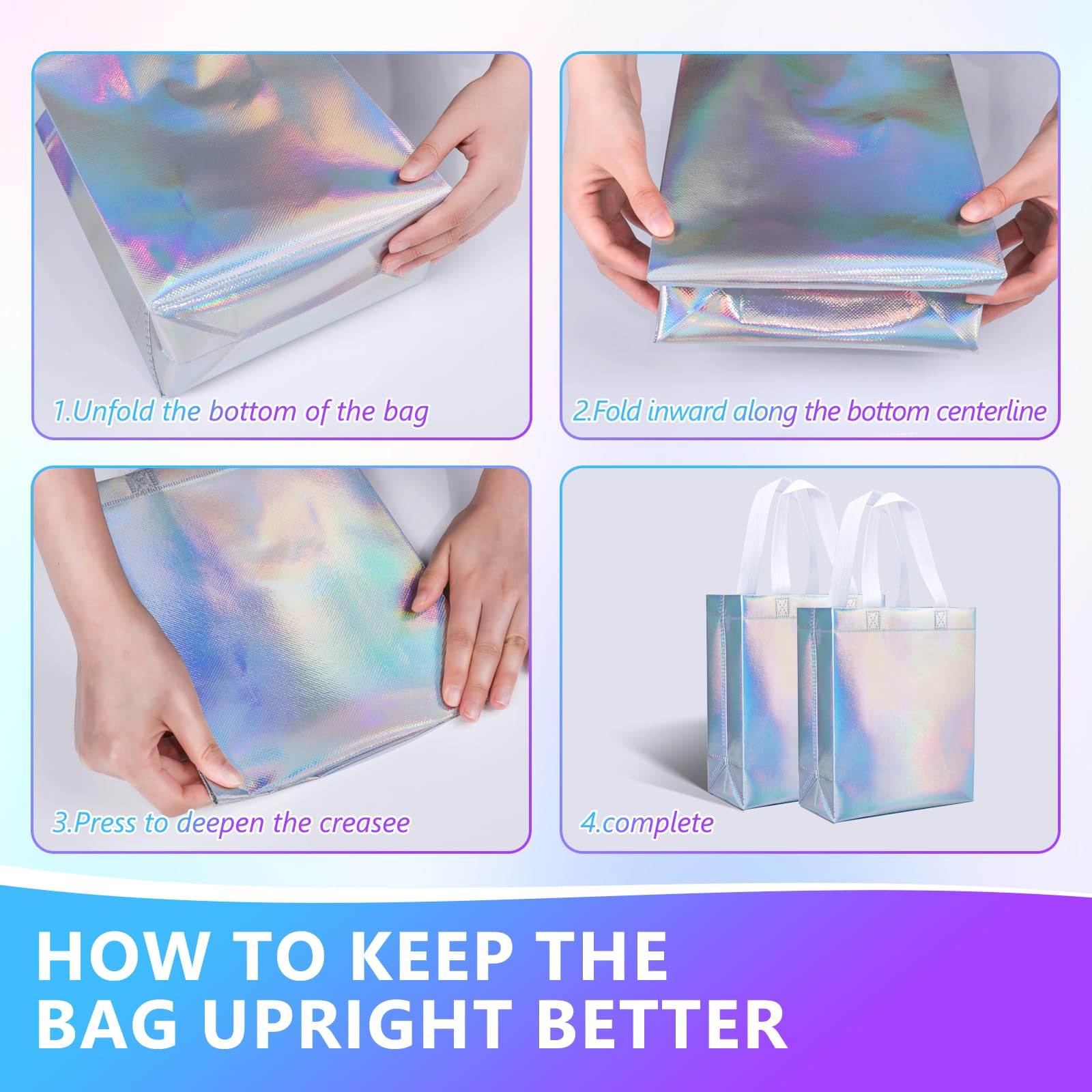 NEOACT 30 Pcs Iridescent Gift Bags Medium Size,7.8x3.9x10 Inch