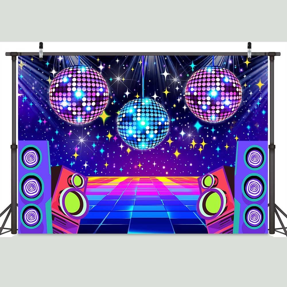 Dance Party Backdrop Retro 80s 90s Theme Stage Dance Ball Music Birthday Party Decoration DJ Photography Background 5 x 3 ft for Baby Shower Picture Photo Shoot Polyester Fabric,Multi2