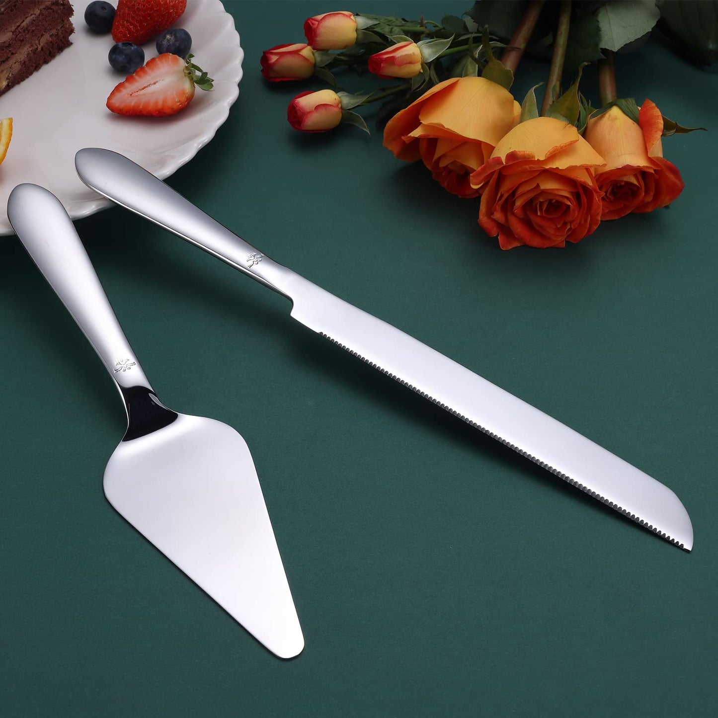 Cake Cutting Set for Wedding, Elegant Cake Knife and Server Set with Thickened Stainless Steel