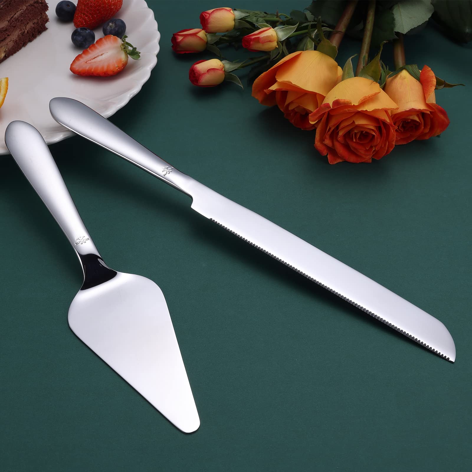 Cake Cutting Set for Wedding, Elegant Cake Knife and Server Set with Thickened Stainless Steel