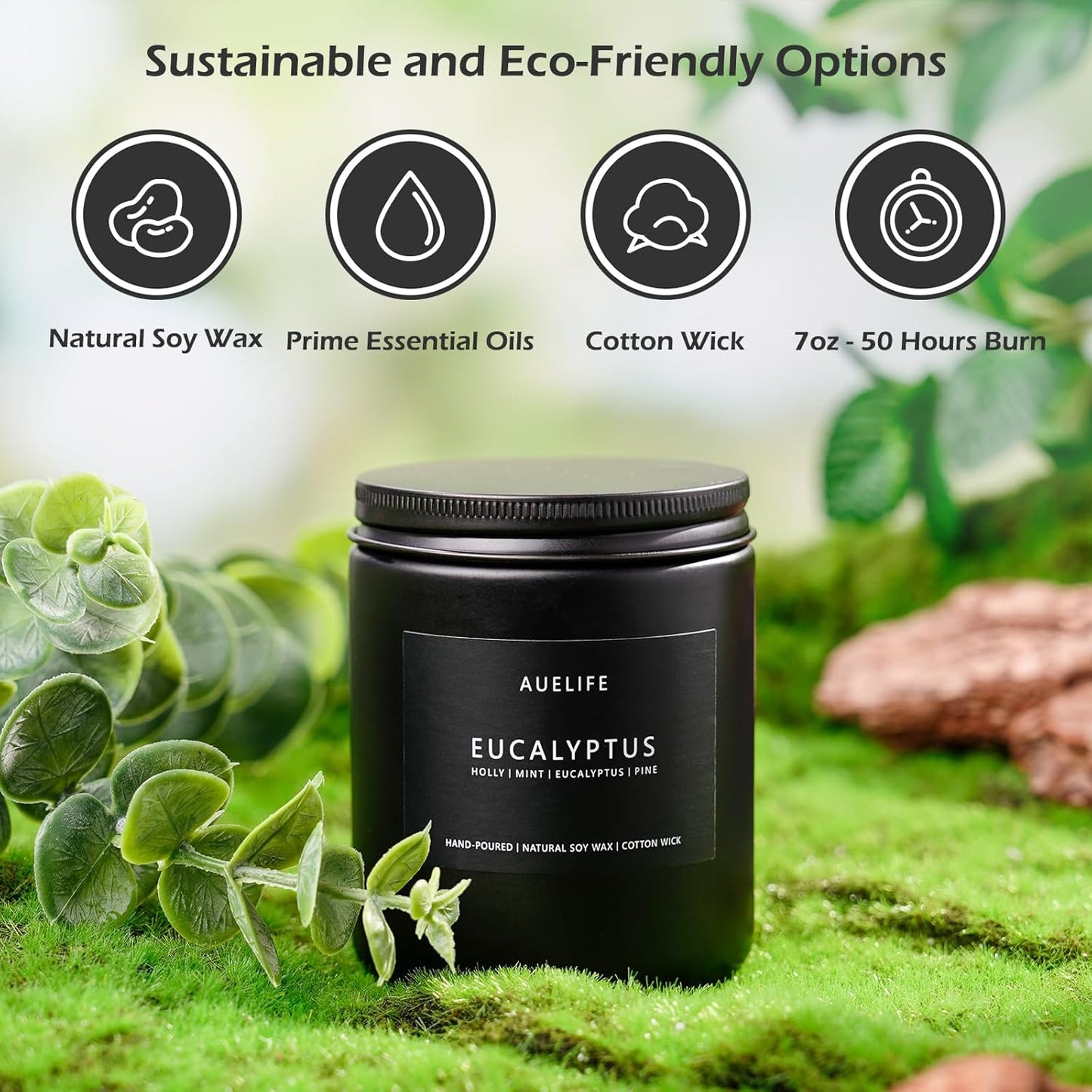 Eucalyptus Candle | Eucalyptus Scented Candles, Eucalyptu Leaf Fragrance for Indoor & Outdoor, Summer Candle Gifts, Natural Soy Candles for Home Scented - 7oz, 50 Hours Burn Time