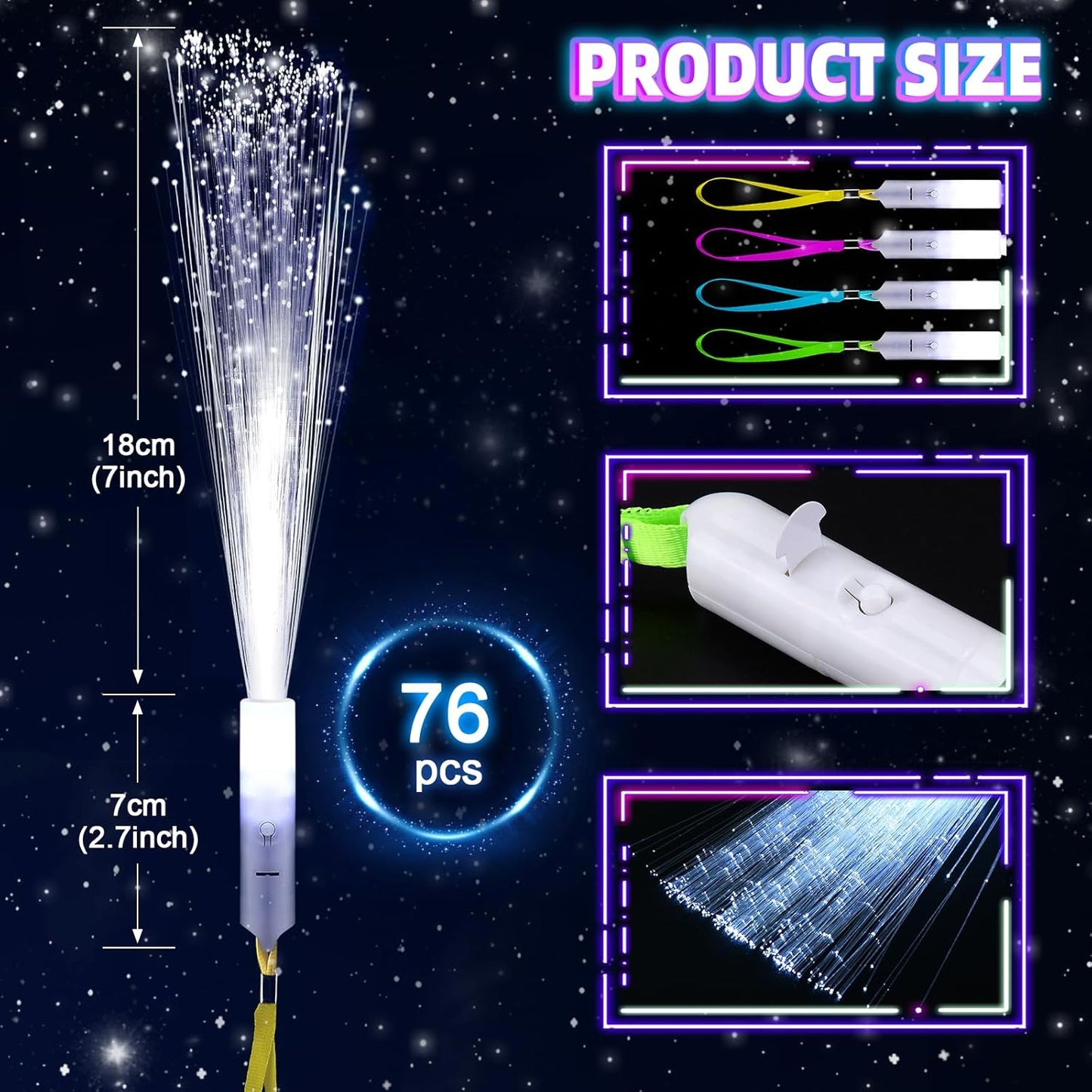 76 PCS White Fiber Optic Sticks, LED Fiber Wands, Fiber Optic Wand with 3 Light Modes, Glow in the Dark Party Supplies, Wedding Party Supplies, for Wedding, New Year, Birthday, Carnival